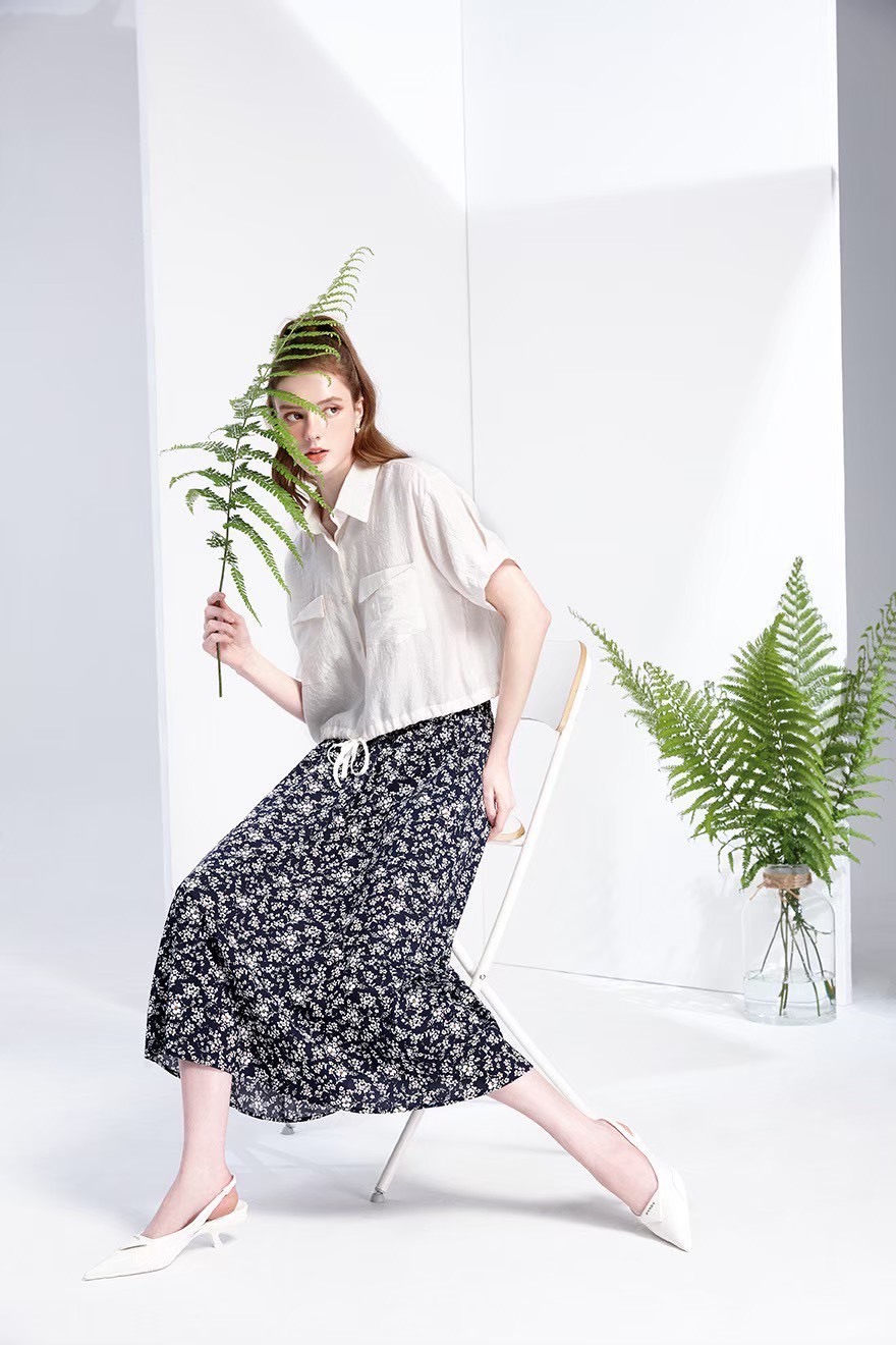 OL韓版甜美小碎花時尚百搭舒適透氣修身顯瘦長裙W6591