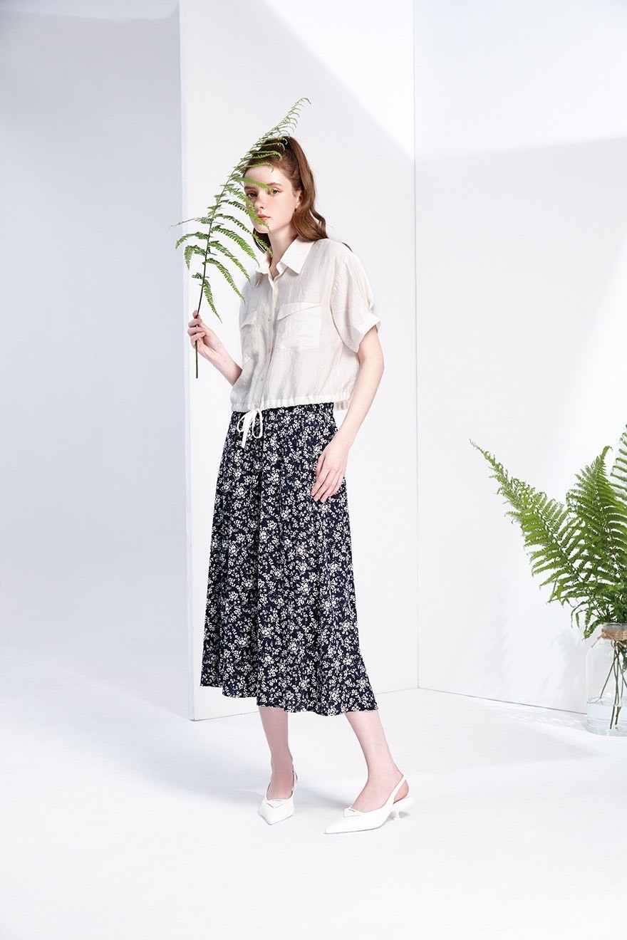 OL韓版甜美小碎花時尚百搭舒適透氣修身顯瘦長裙W6591