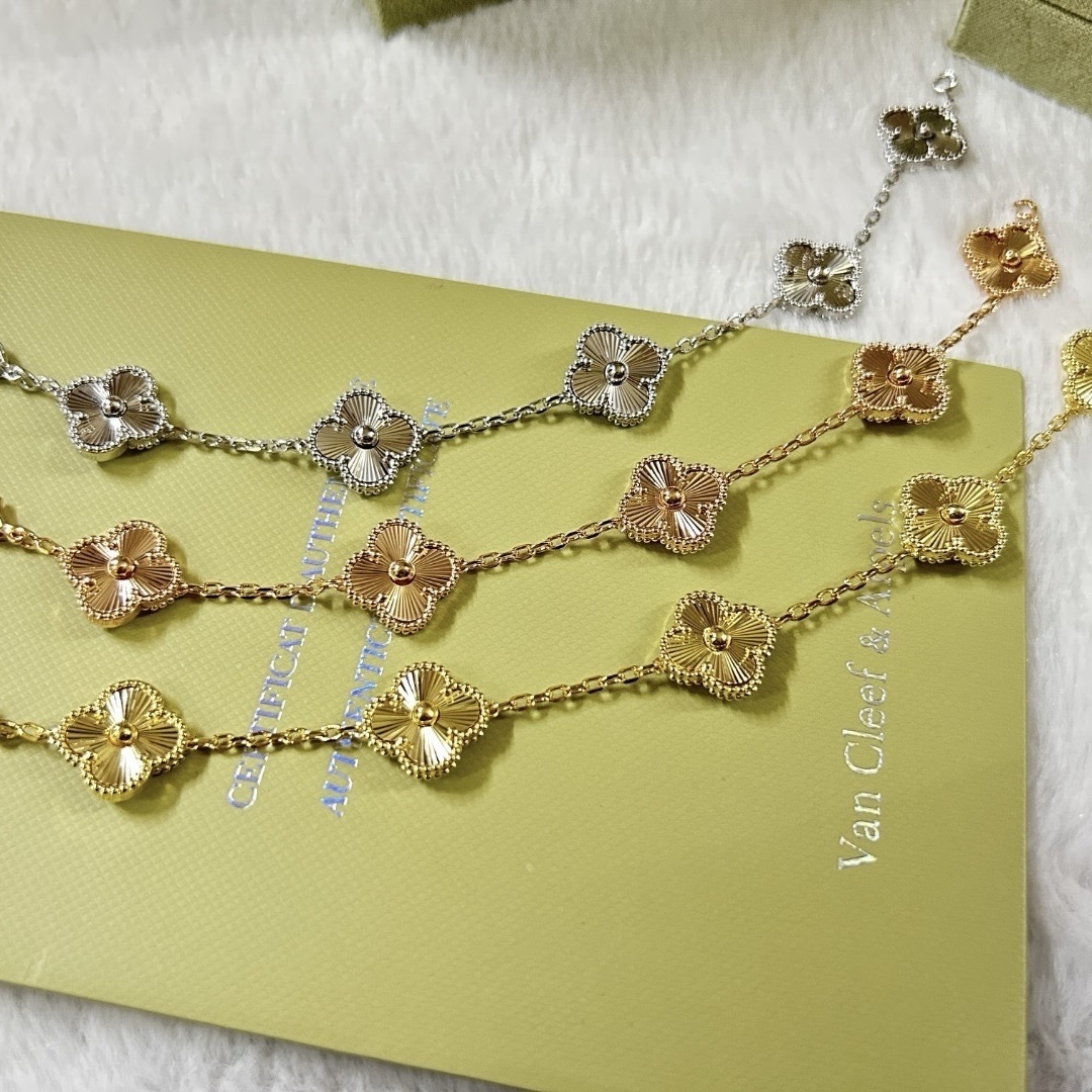 18k”CNC經典全鐳射激光五花四葉草’中號高奢定製手鍊