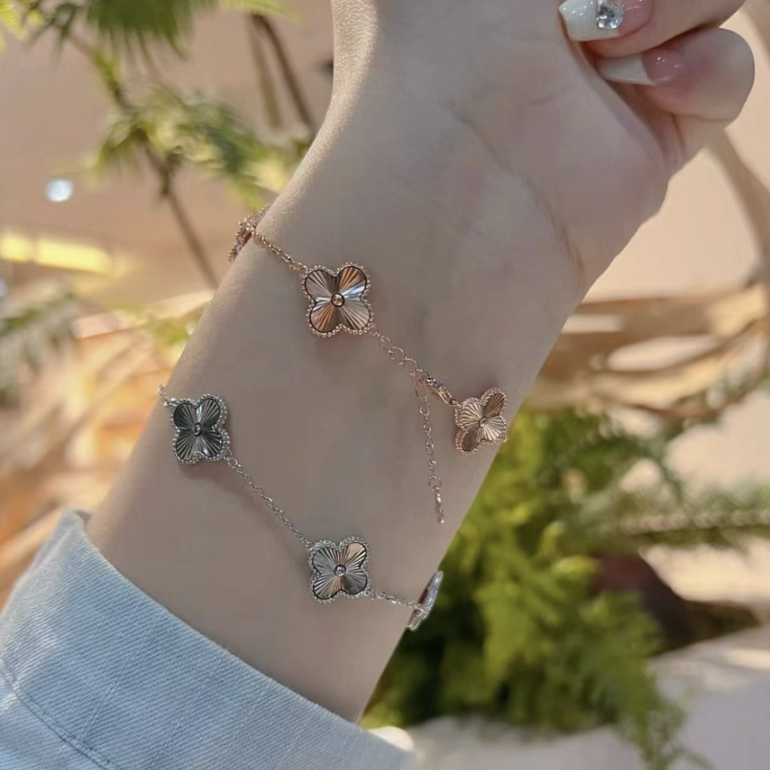 18k”CNC經典全鐳射激光五花四葉草’中號高奢定製手鍊