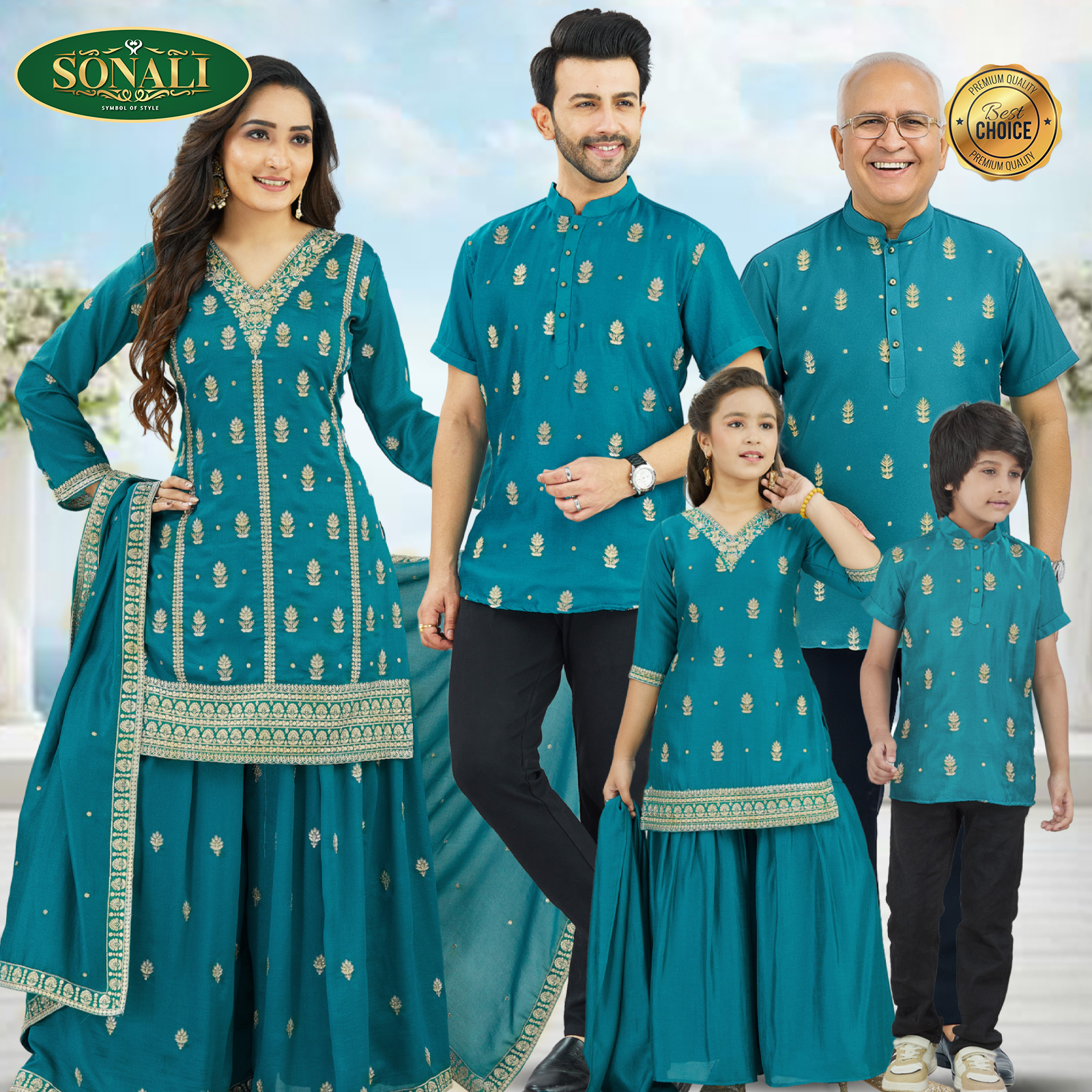 Sonali Super Premier Quality Family Collection Women's Set (3 Pcs Suit) / Men's Kurta (Top) Girls Top / Boy's Kurta Top - Q1949/Q1950/Q1951/Q1952