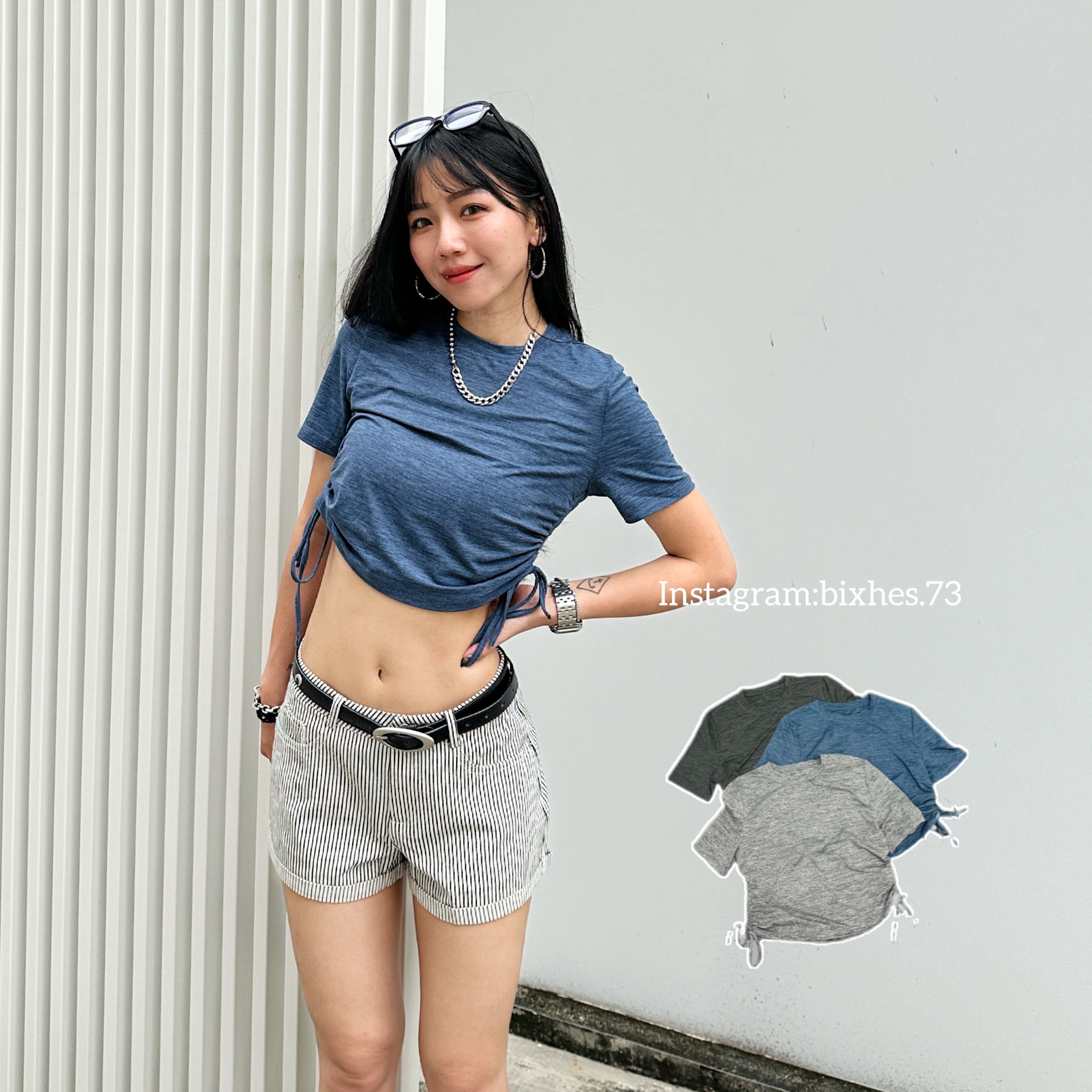 紋路彈力抽繩短版短T(A00019)