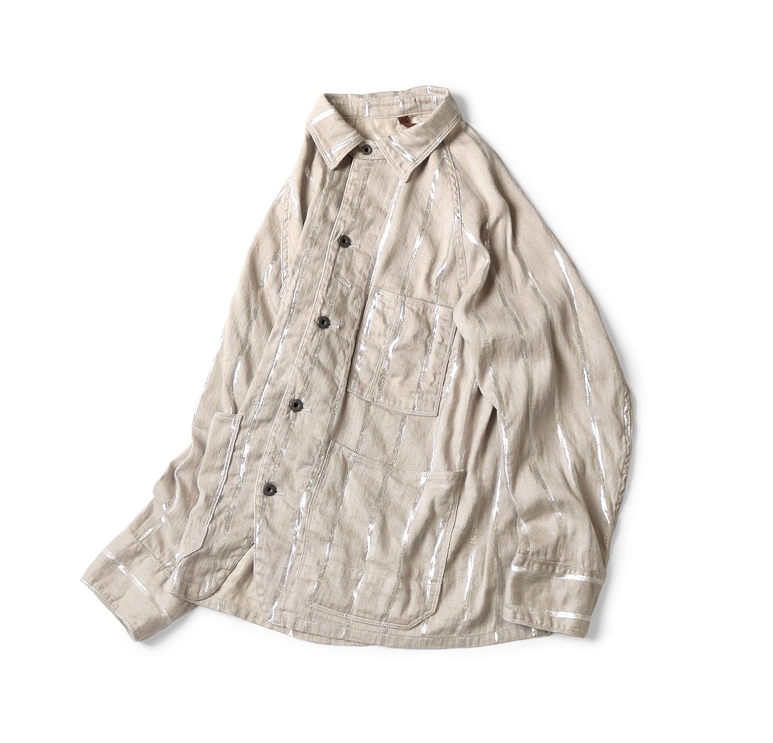 KAPITAL 2025 LINEN GLITTER STRIPE CACTUS COVERALL JACKET - PRE ORDER ITEM (預訂中)