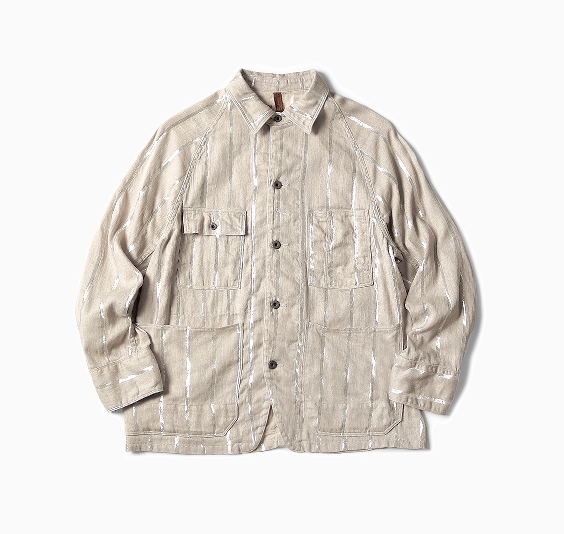 KAPITAL 2025 LINEN GLITTER STRIPE CACTUS COVERALL JACKET - PRE ORDER ITEM (預訂中)