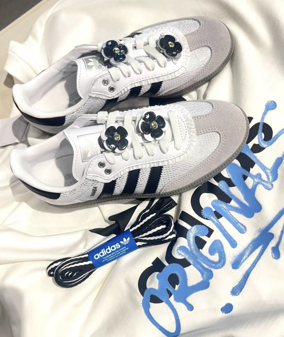 【APAIR】預購 Adidas Originals Samba OG 白黑 蕾絲 小花 復古 德訓鞋 IH3371