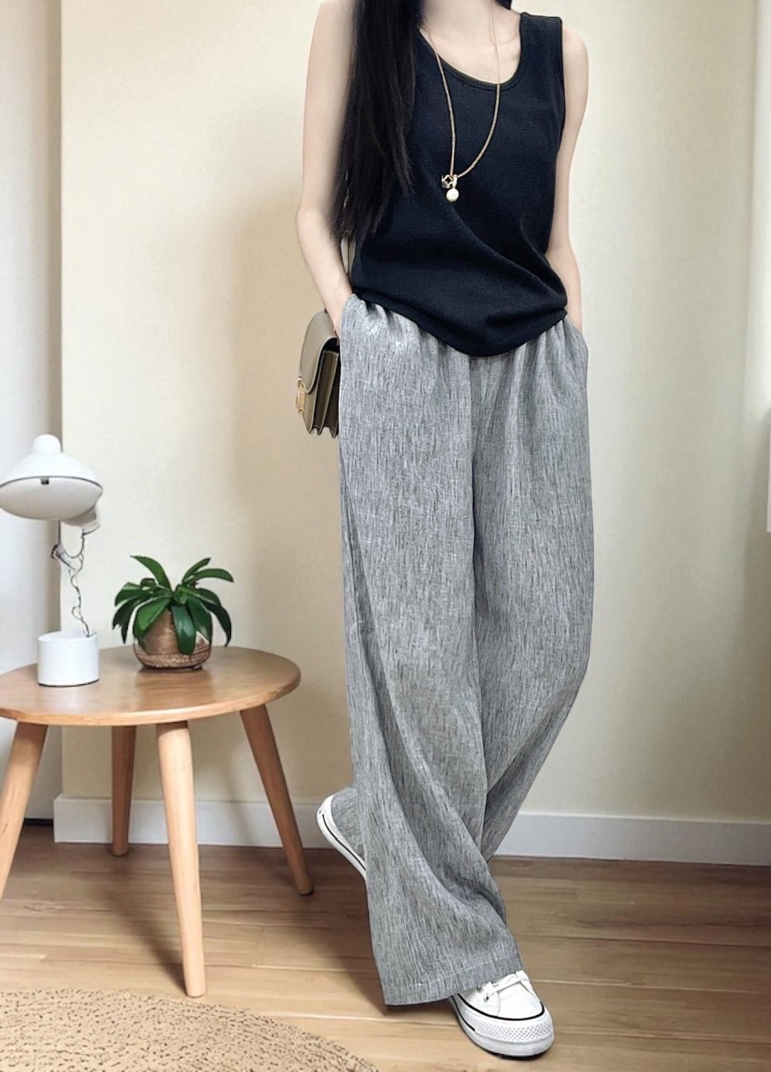 舒適透氣的棉紗寬褲