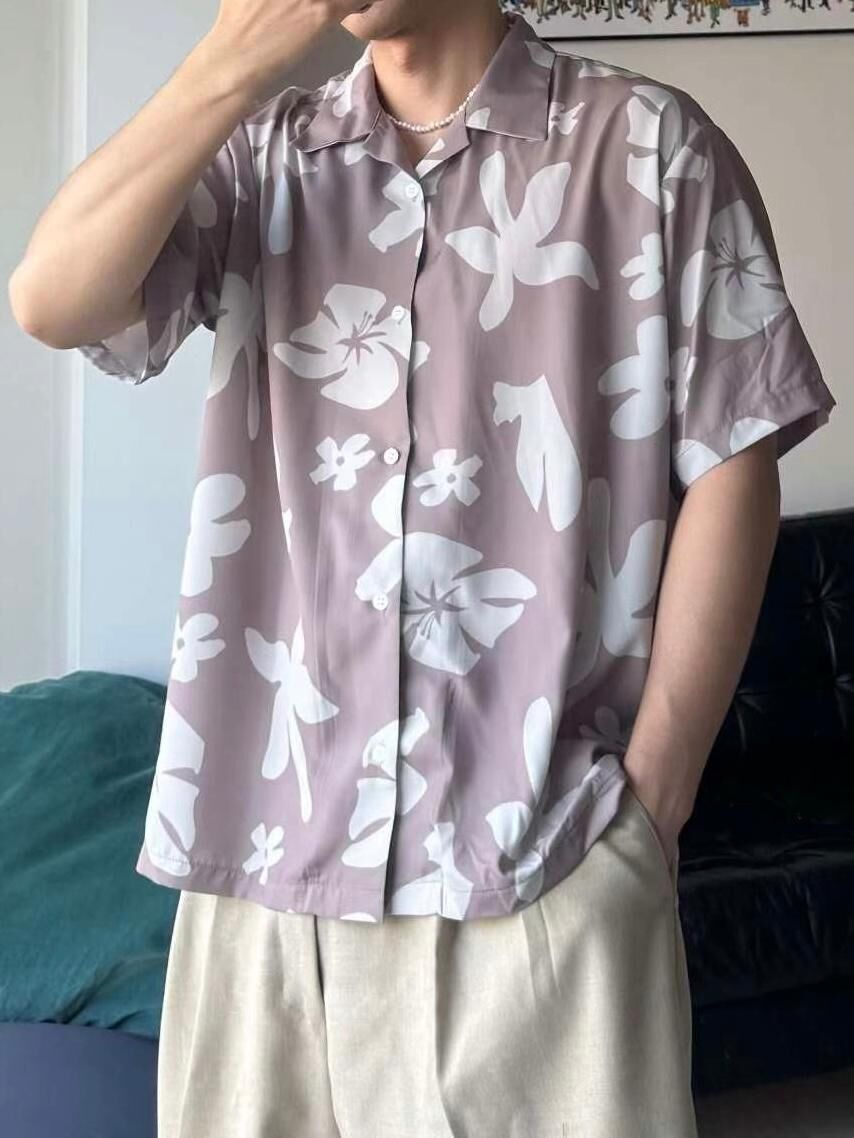 樹葉圖案短袖恤衫 TAC-0250S