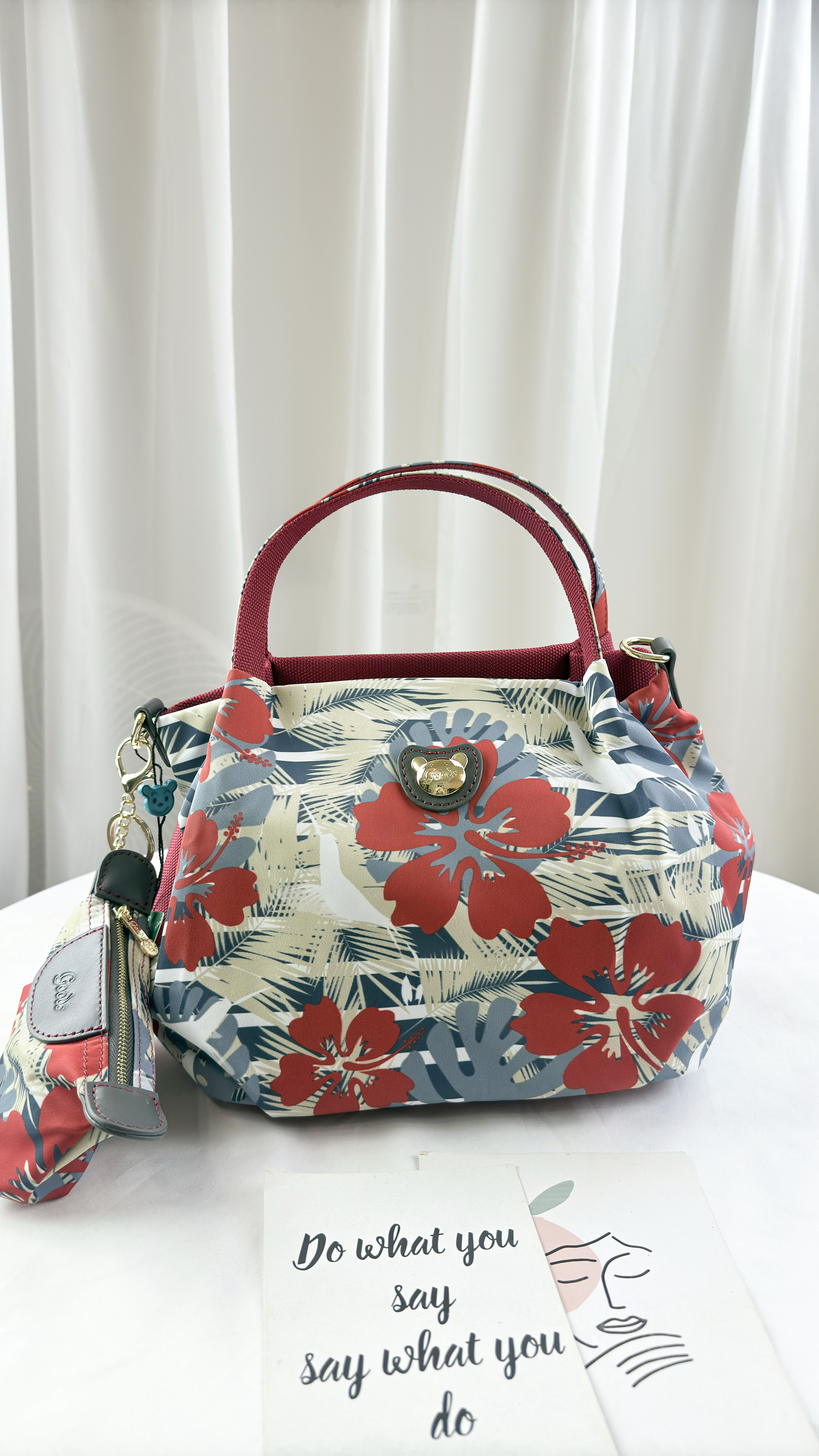 GOODS 紅花朵拼色防潑水手提包 / 側背包 附零錢包 #2808