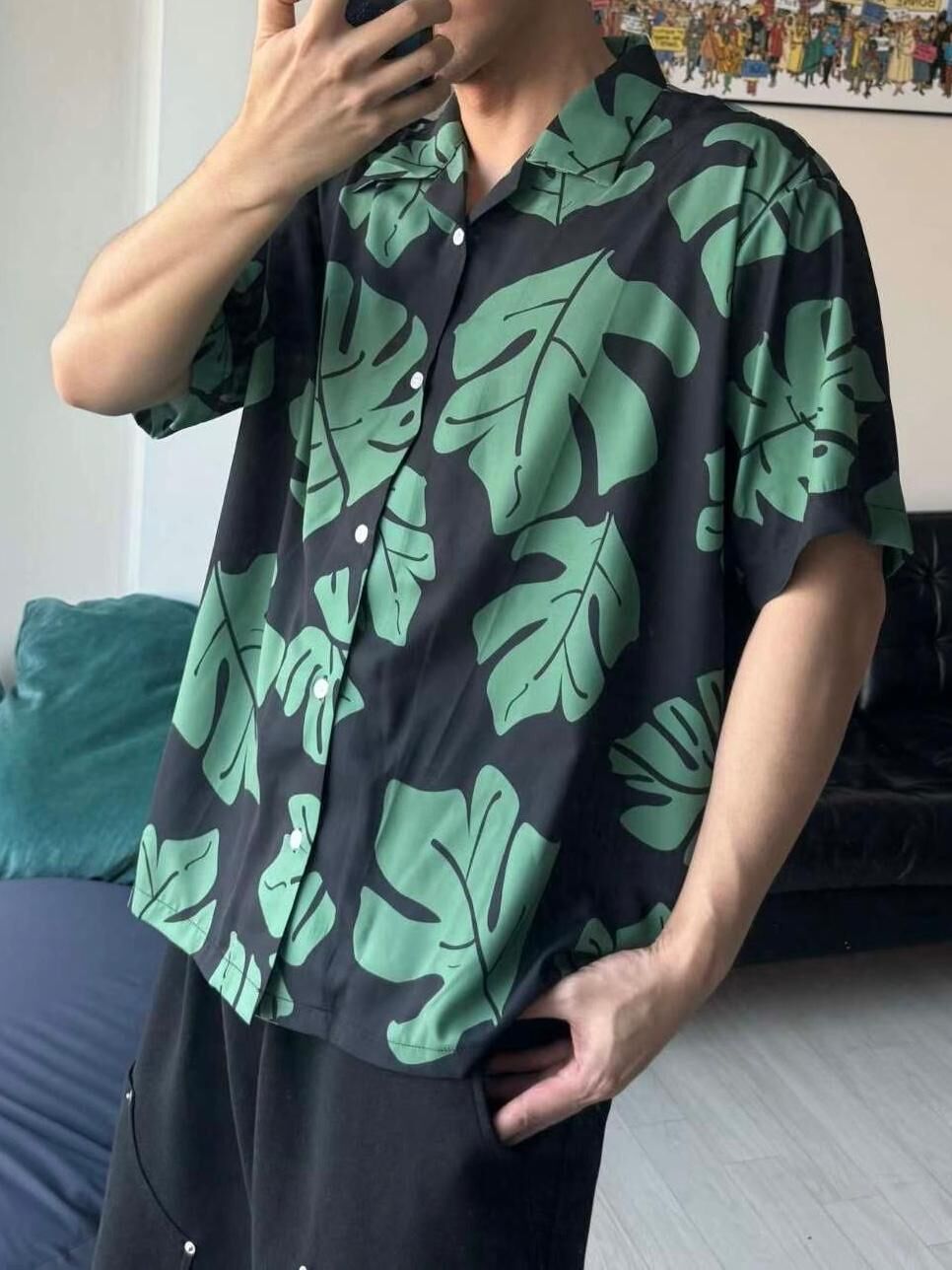 樹葉圖案短袖恤衫 TAC-0251S