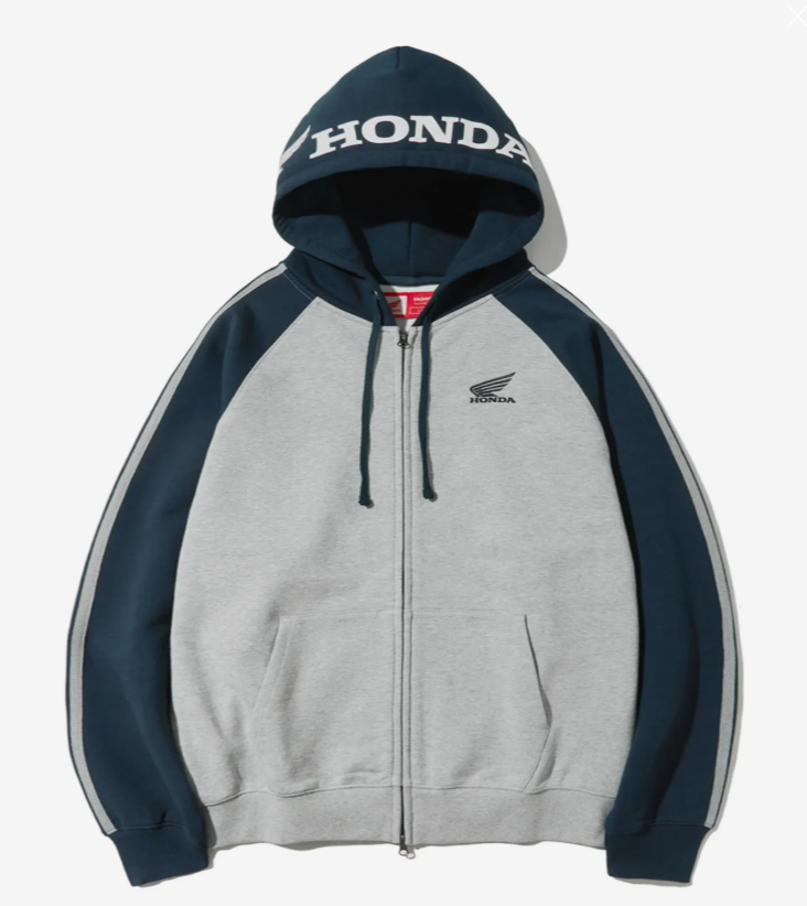 HONDA 本田 /  Honda Point logo Raglan Hoodie Zip-up_Gray / HFS1HZ304AMG /  AIG25