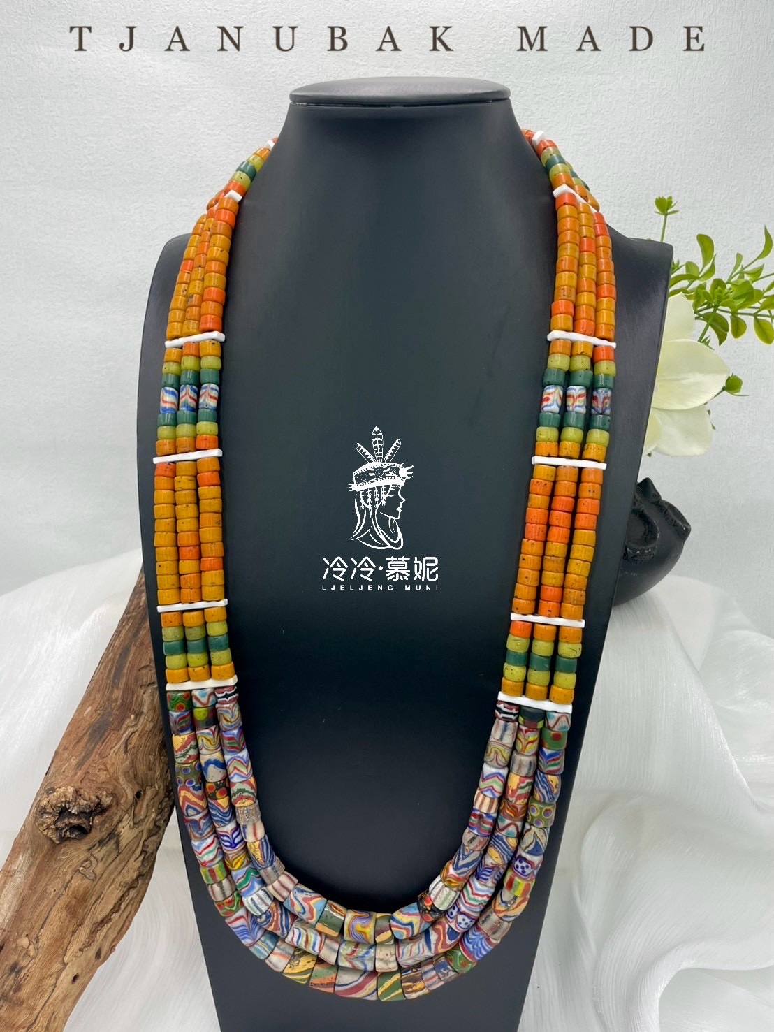 W-No.78傳統花珠三排複串長鍊80cm