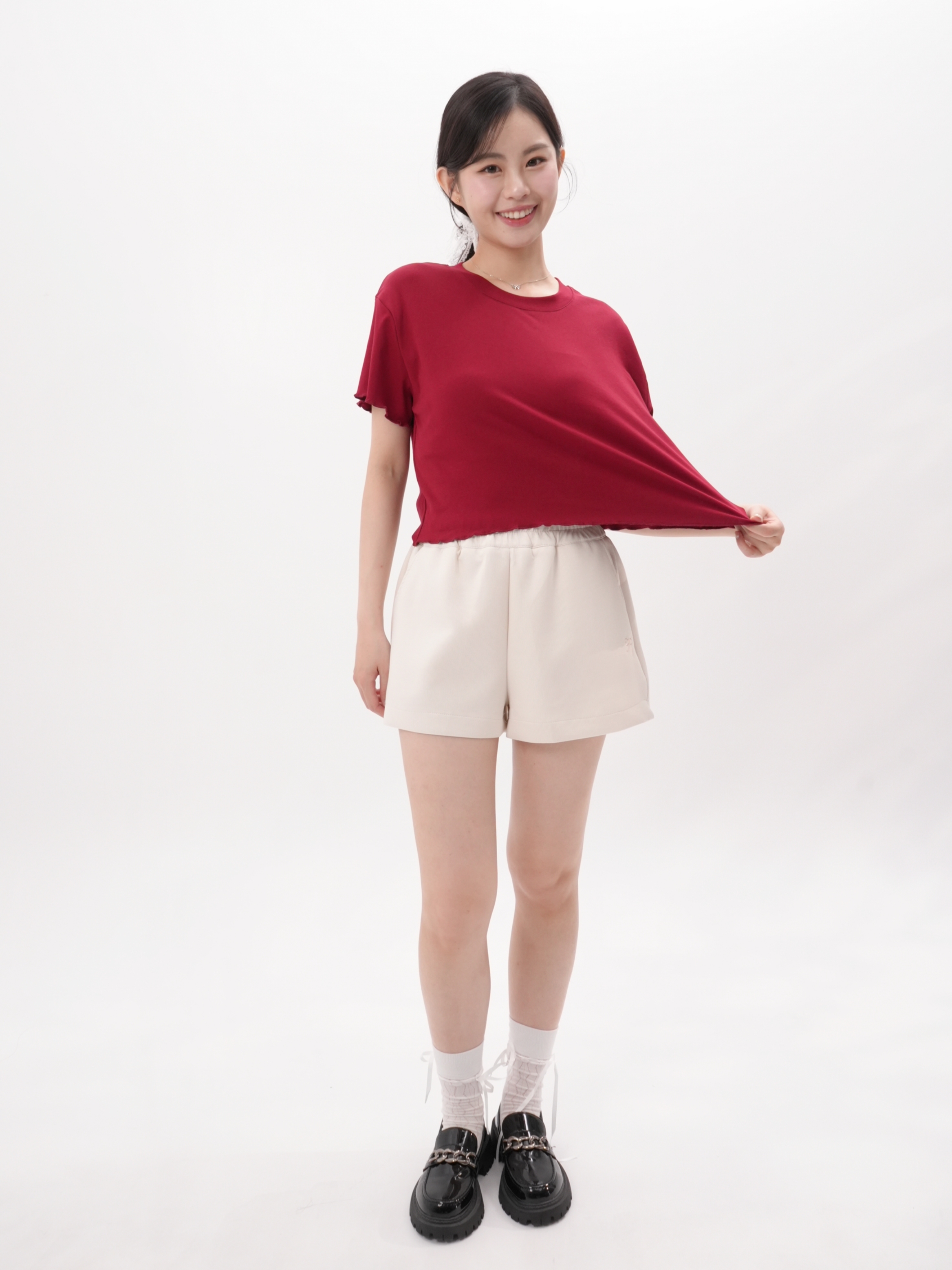 法朵Fado shop｜【短版】木耳捲邊圓領內搭棉T (S-XL可穿) 021B085