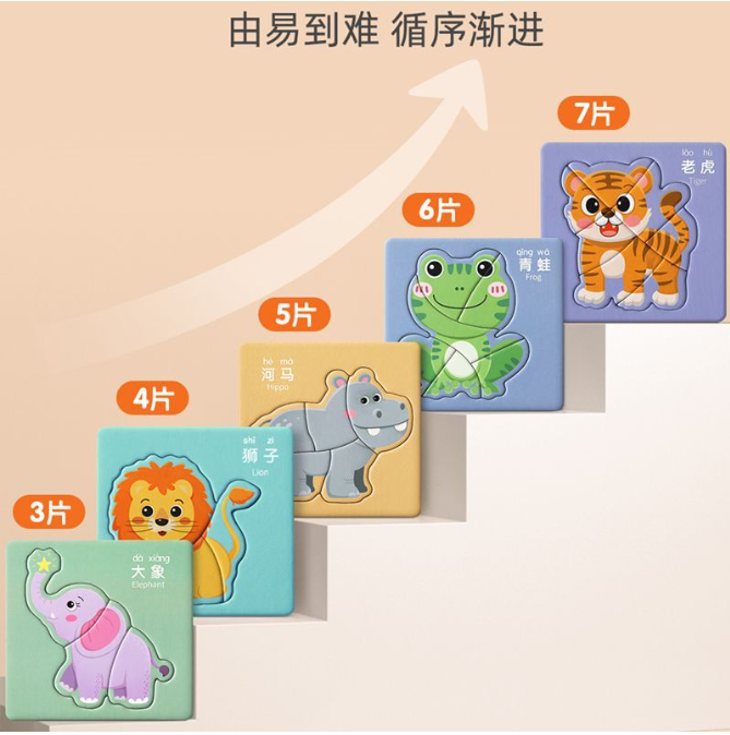 幼儿 中英双语拼图 1套4盒 （工程，交通，动物，水果）