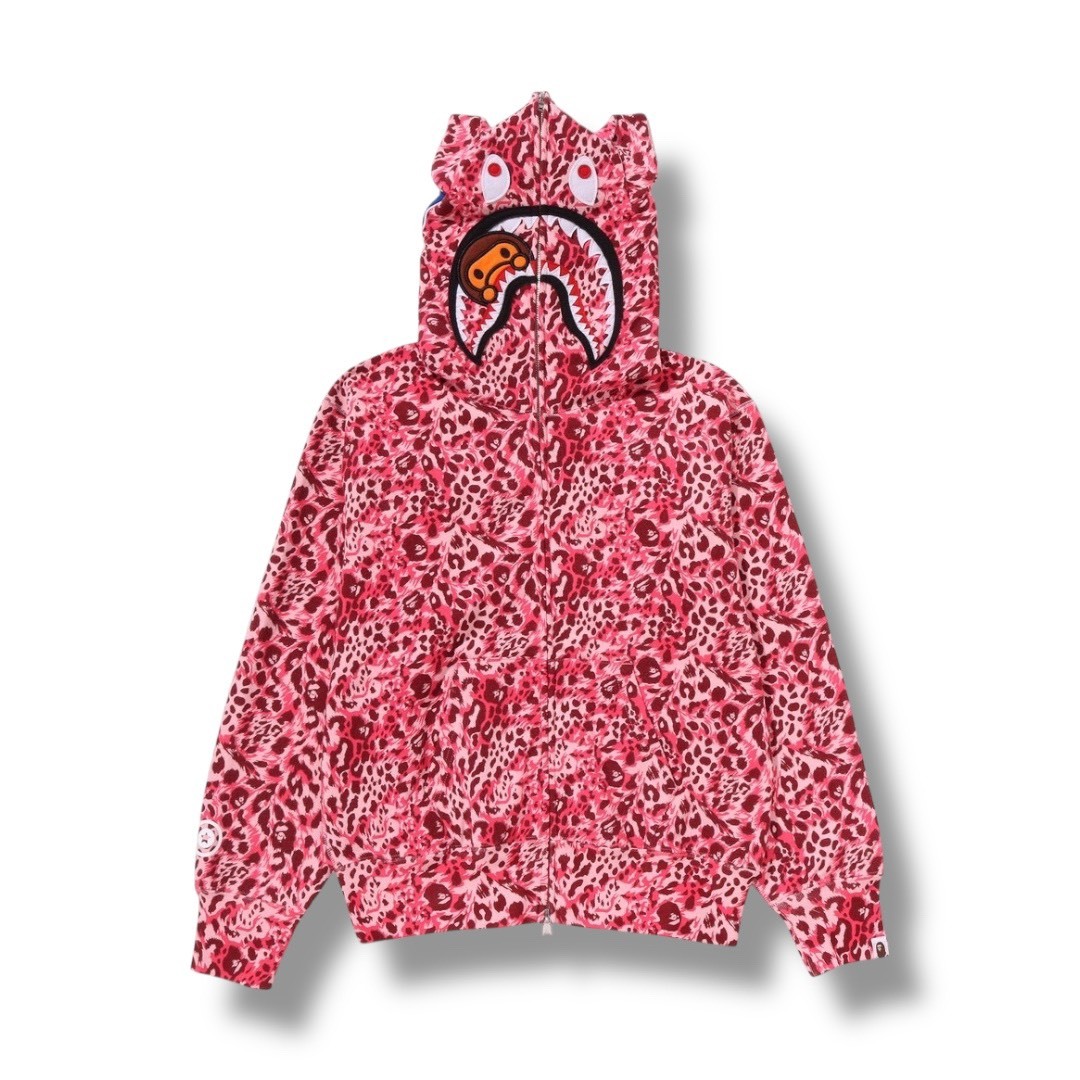 BAPE 豹紋系列 鯊魚連帽外套 粉色款