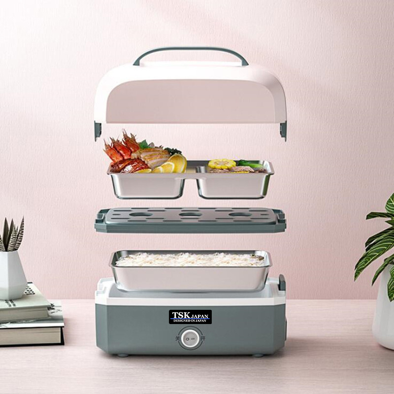 日本TSK 方型手提式雙層雙內膽電熱蒸煮飯盒 P3002