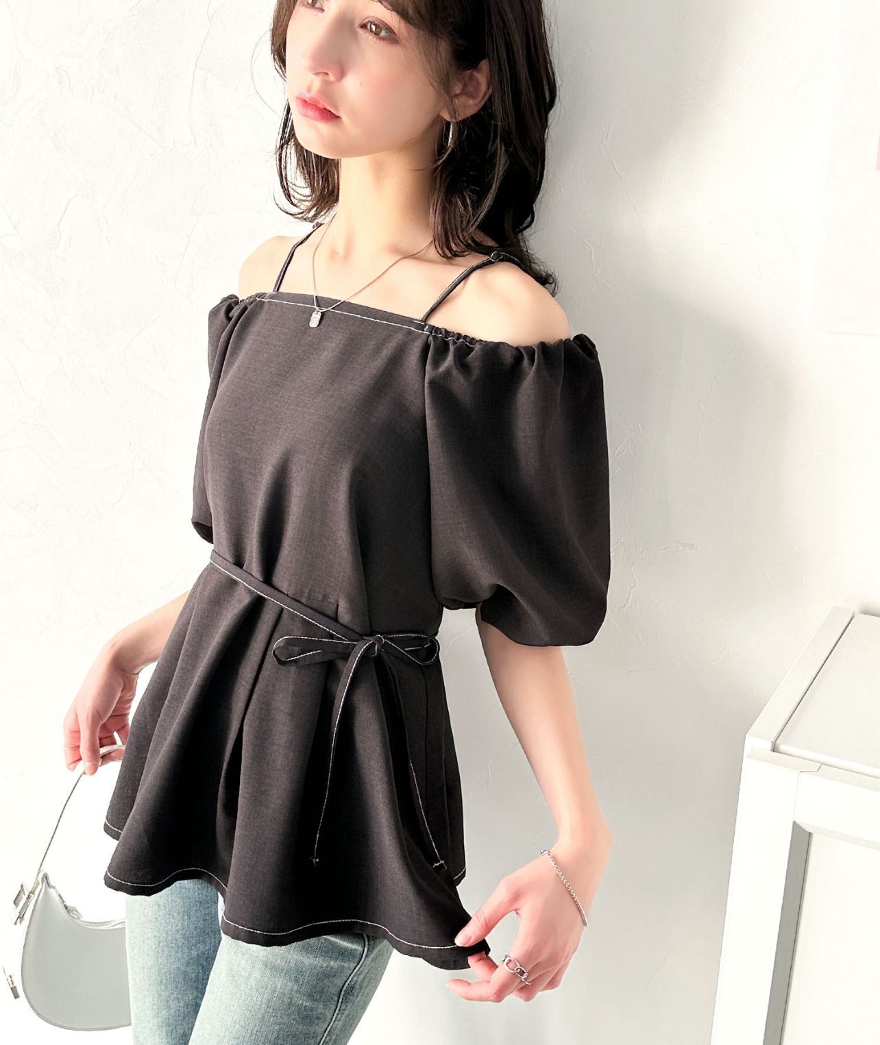 【預購】JN080202 classicalelf 雙色拼接荷葉邊短袖襯衫