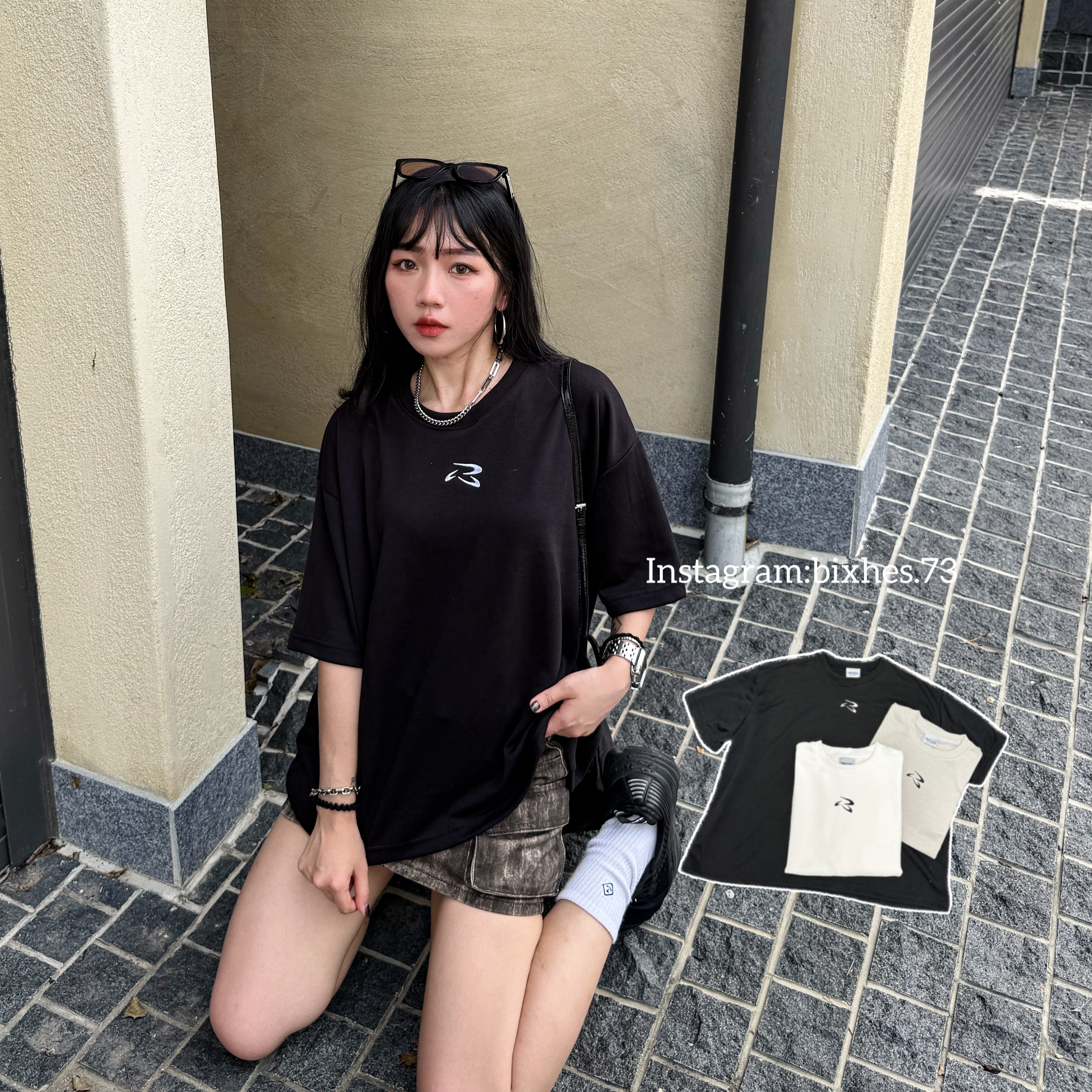 質感刺繡字寬短大T(A00039)