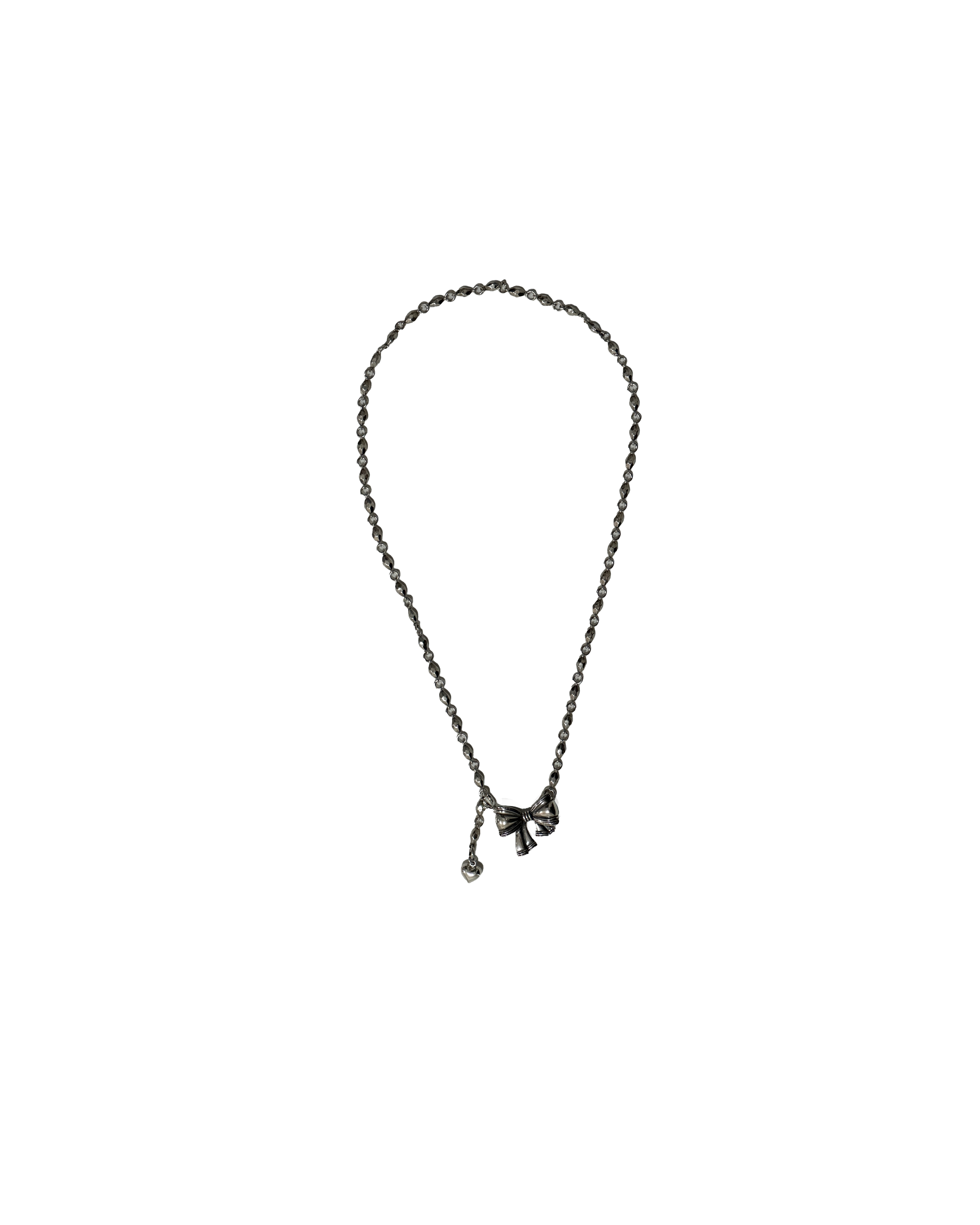 925純銀重磅蝴蝶結心心尾扣粒粒頸鏈