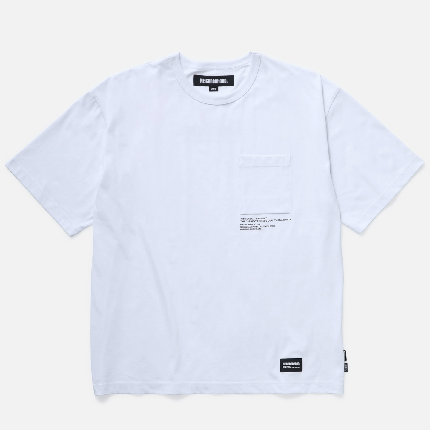 -(B4e01)-NEIGHBORHOOD SHELTECH CREWNECK-P SS 隔熱涼爽快乾 口袋 LOGO 短T 白/黑色-251BWNH-CSM01