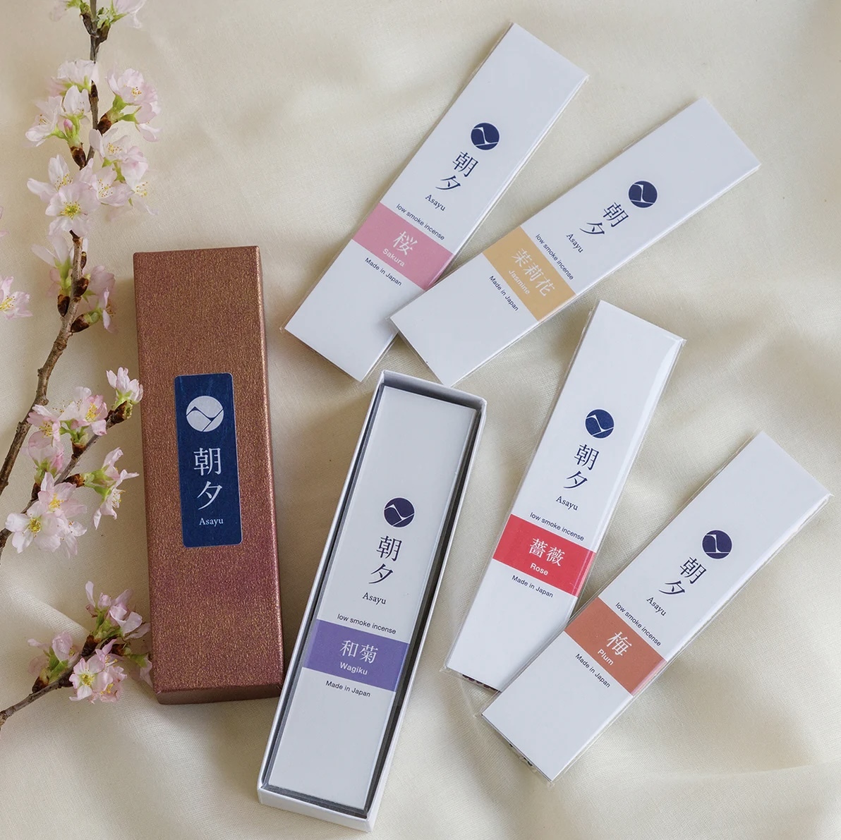 Asayu朝夕線香花香組合 (櫻花、梅花、和菊、薔薇、茉莉花)