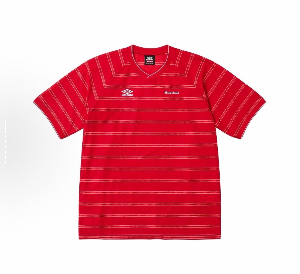 Supreme x Umbro 聯名款 logo條紋足球衣 男女同款 短袖潮T 足球風格穿搭必收 Aug25