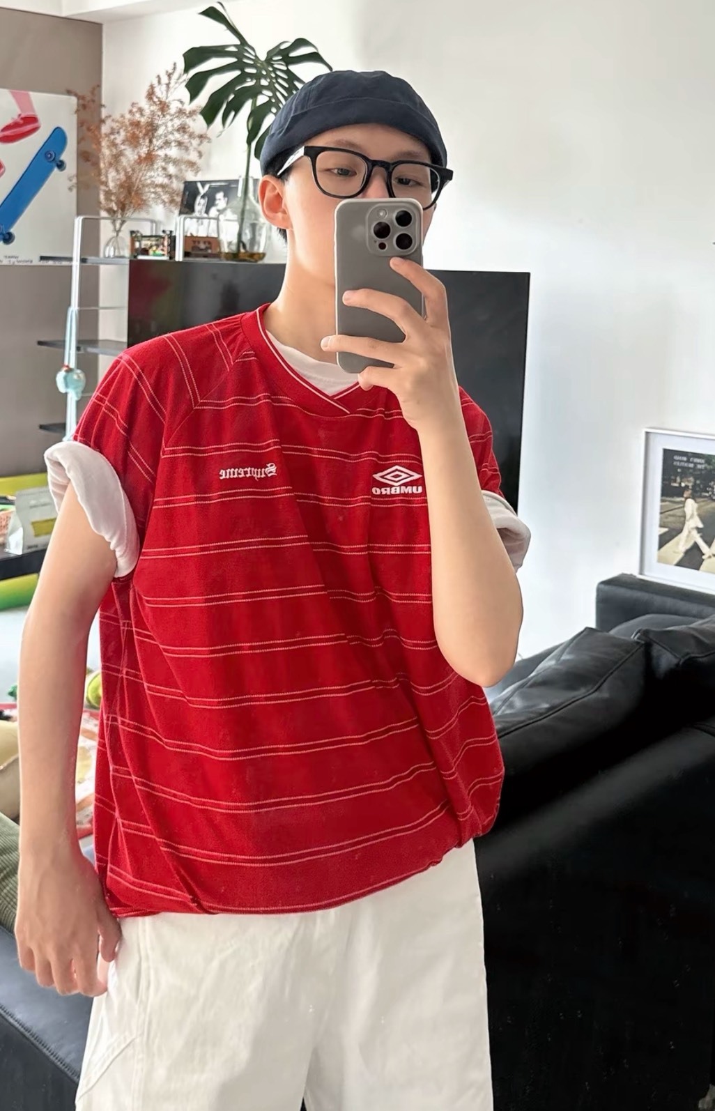 Supreme x Umbro 聯名款 logo條紋足球衣 男女同款 短袖潮T 足球風格穿搭必收 Aug25