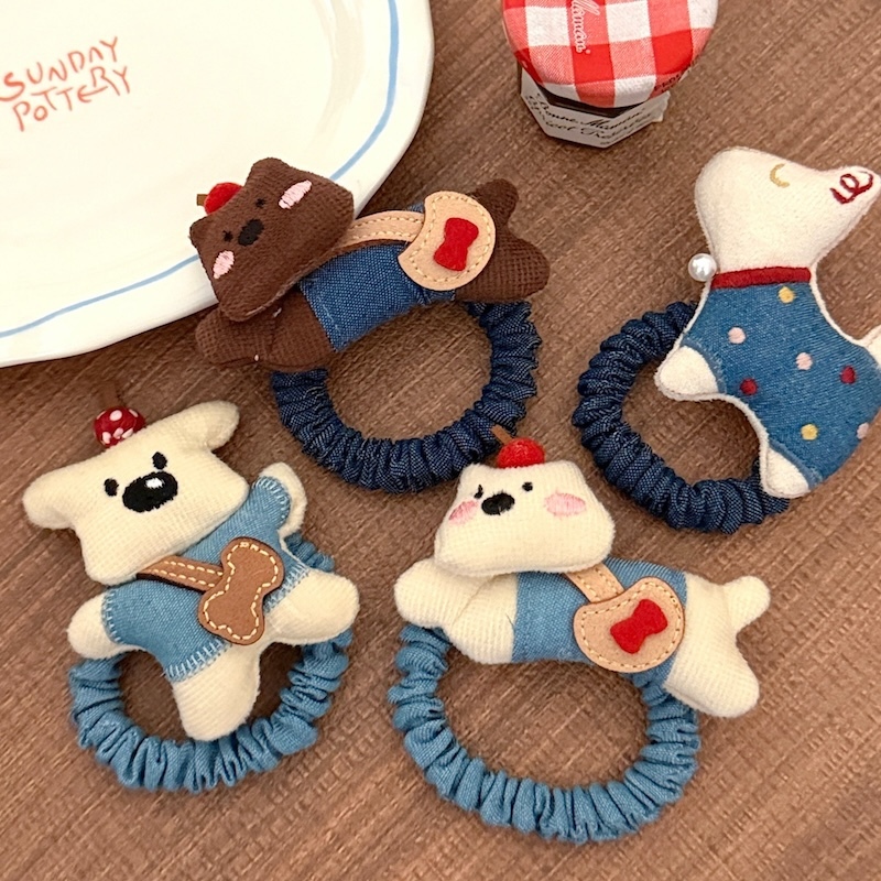 《08023》丹寧布超可愛狗狗髮圈