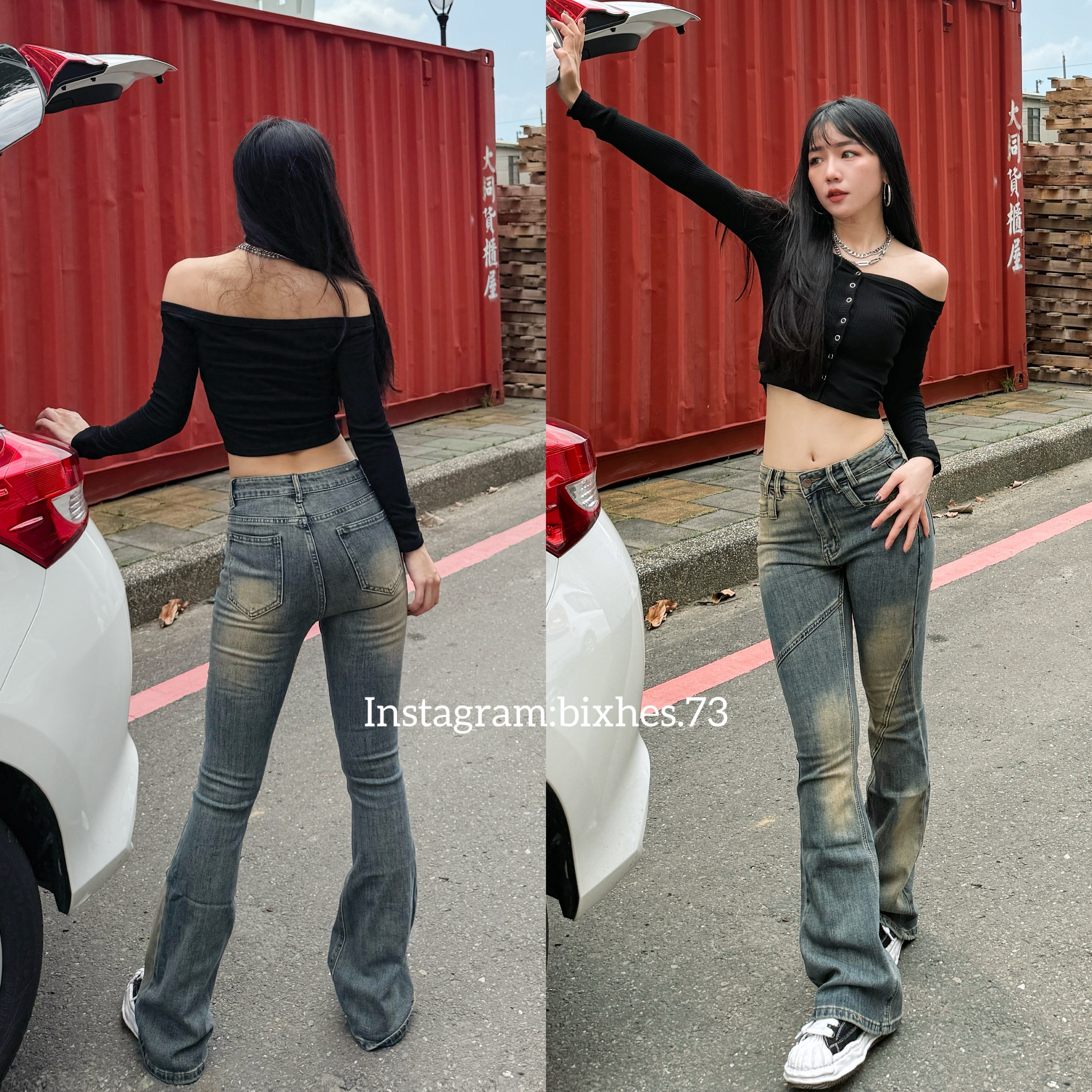 美式斜車線喇叭褲(E00014)