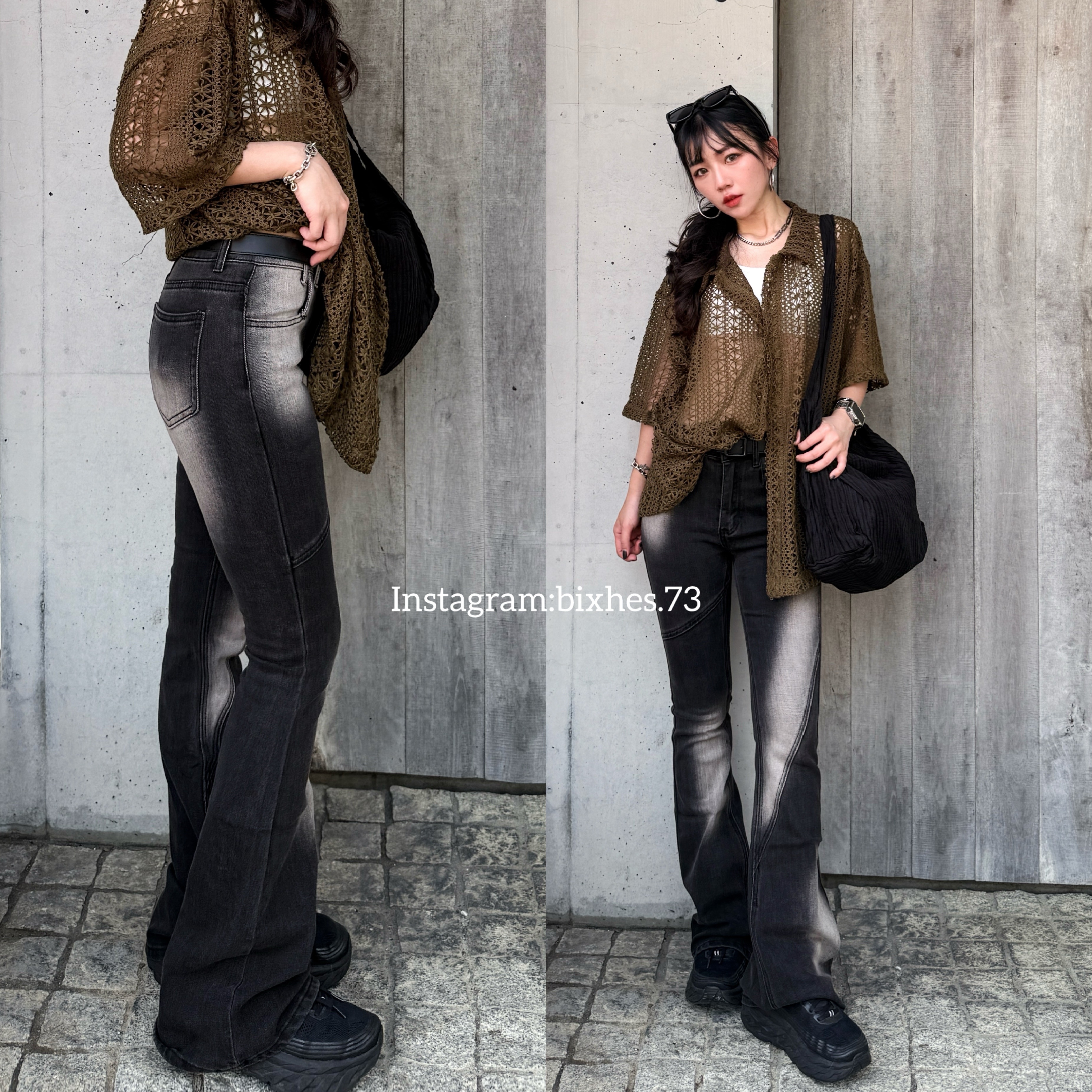 美式斜車線喇叭褲(E00014)