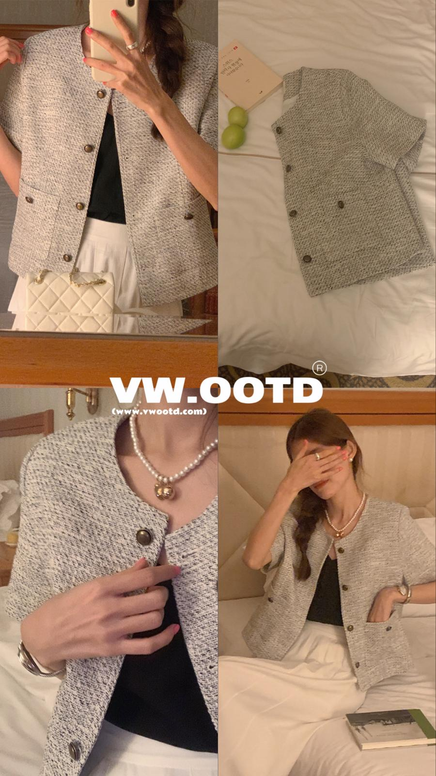 小香薄編織短袖外套(灰色)