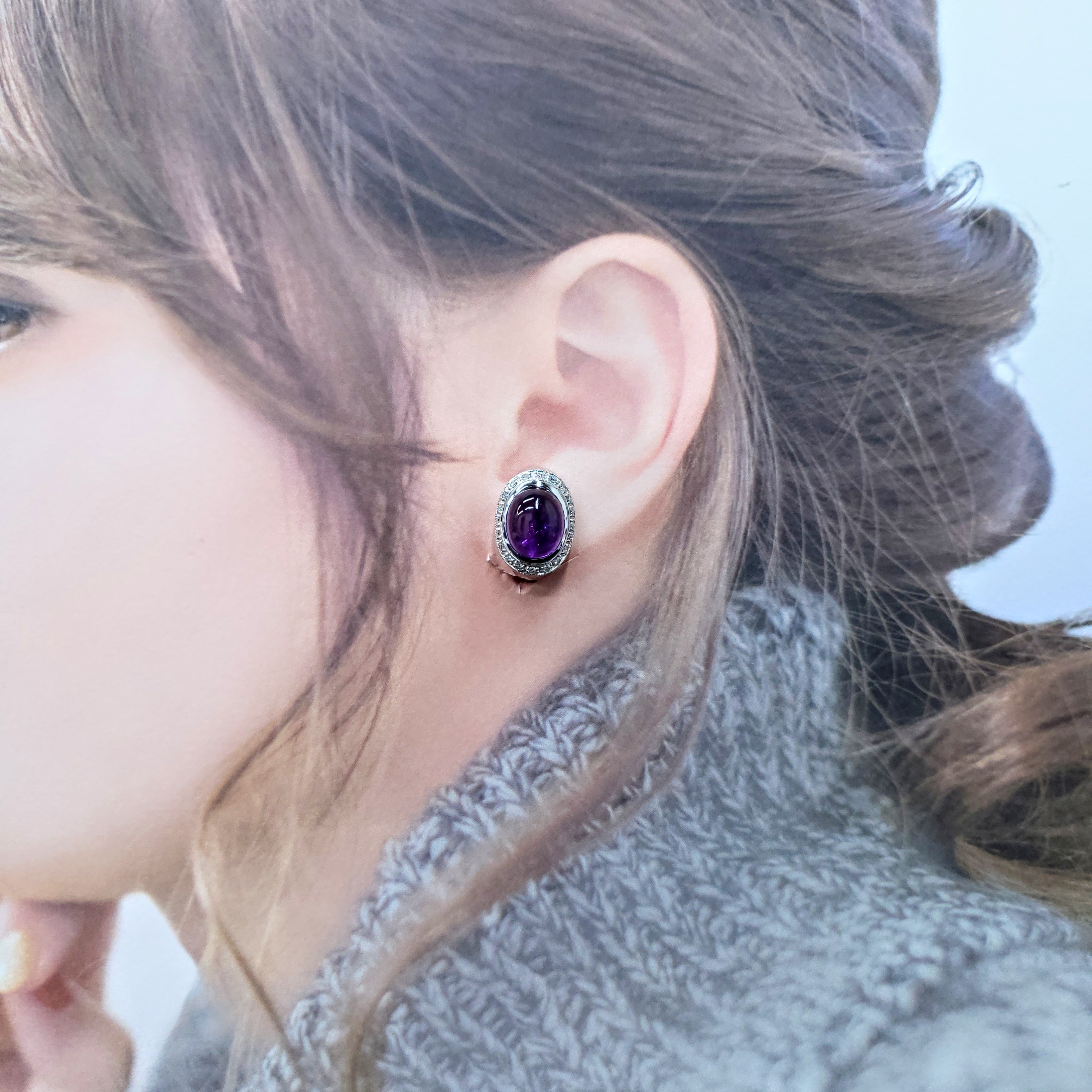 18K Rose Gold Amethyst and 0.46ct Diamond Earrings