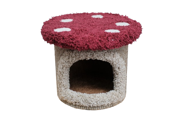 貓爬架 (蘑菇)-米白深紅