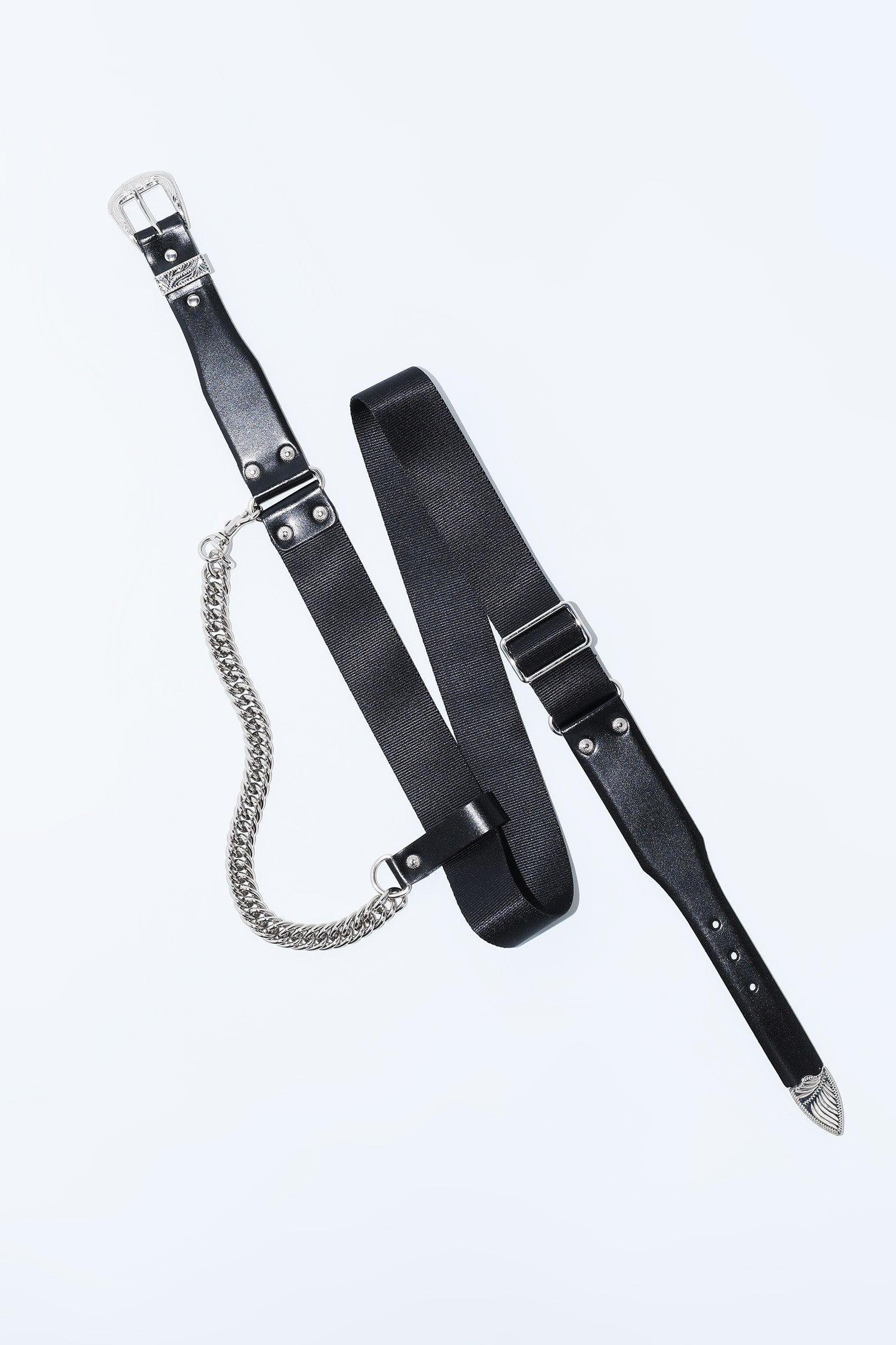 TOGA TOO LEATHER NYLON BELT WITH CHAIN 日本製皮革鏈條腰帶