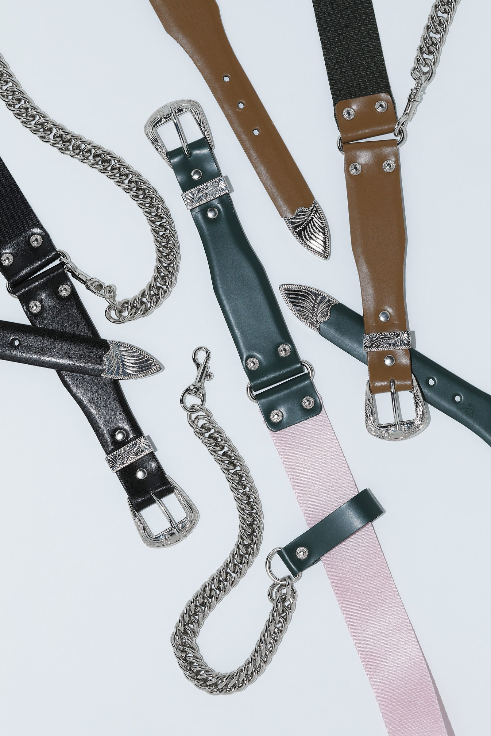 【TOGA TOO】 LEATHER NYLON BELT WITH CHAIN TOGA TOO LEATHER NYLON BELT WITH CHAIN