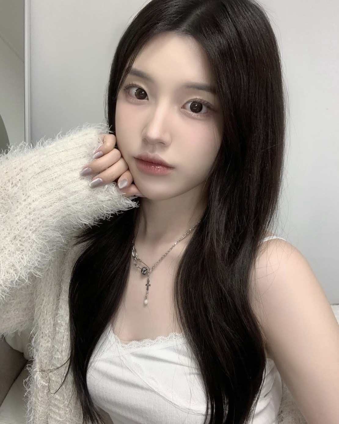 韓國 OFUSE pearl drop necklace 鋼 克羅心 別針 珍珠 項鍊