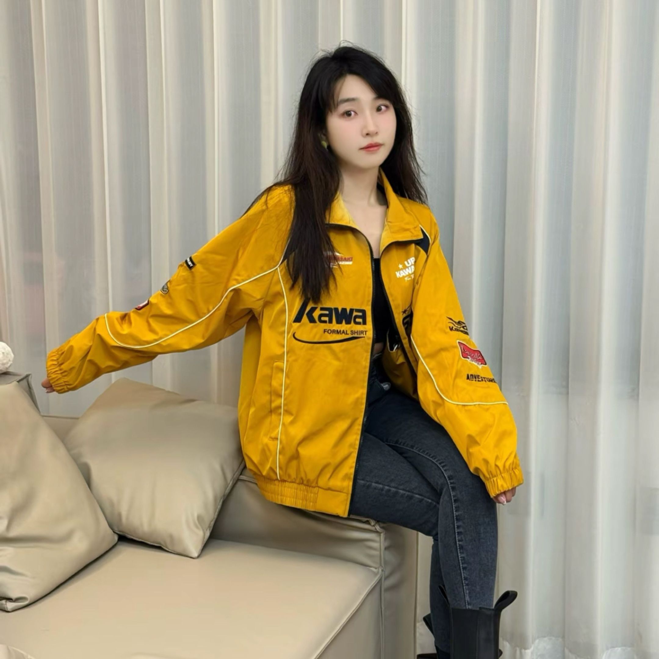 NICEDAY 代購 服飾 Kawasaki 川崎 重工 賽車 外套 風衣 拼接 黃 藍 紅 黑 四色