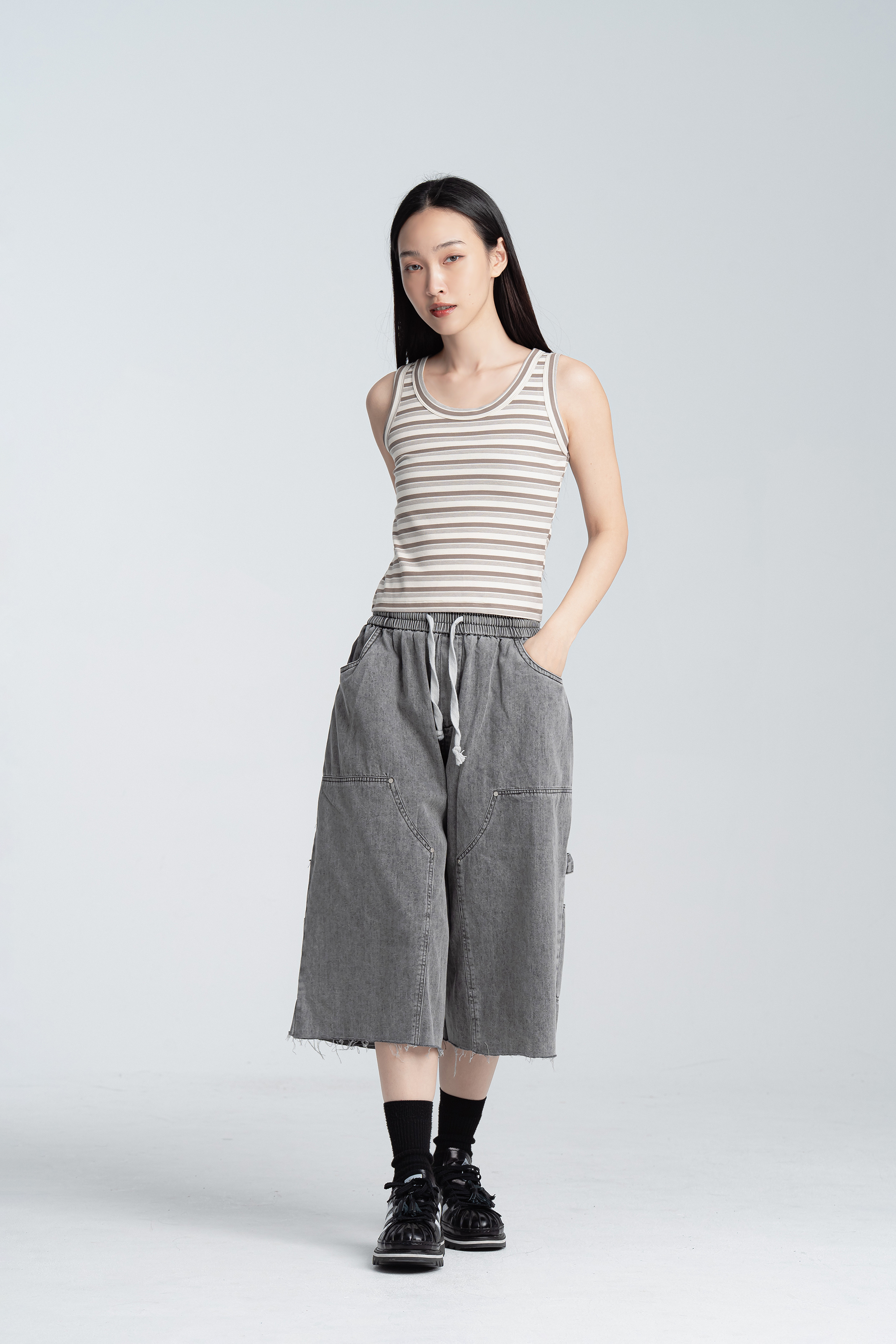 夏日百搭條紋彈性背心 3色