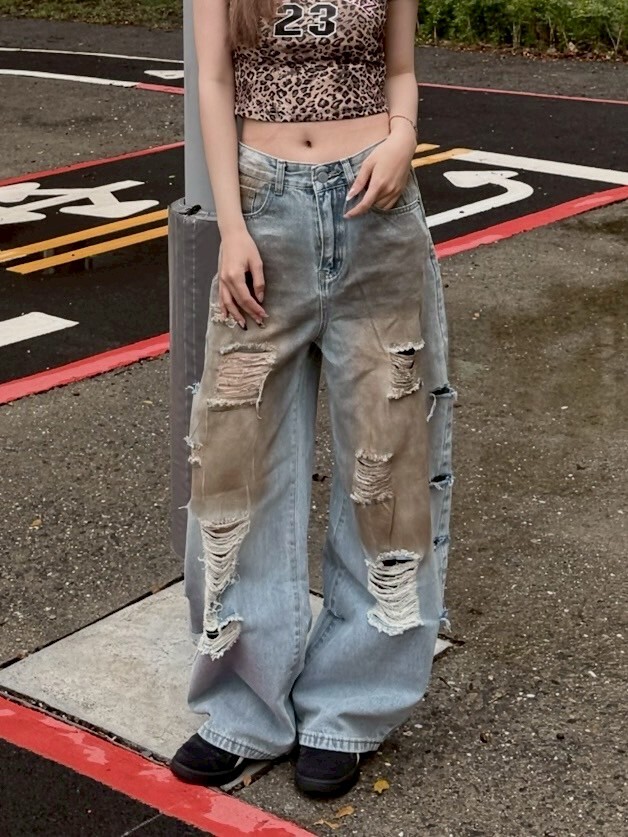 叛逆廢土 做舊泥黃刷破牛仔褲