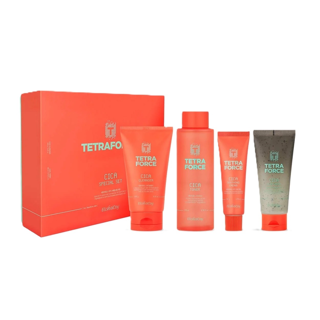 韓國 Elishacoy TETRA FORCE 積雪草祛痘4件套 (爽膚水 ; 乳霜 ; 泥面膜 ; 潔面乳) (EXP: 2028.01)