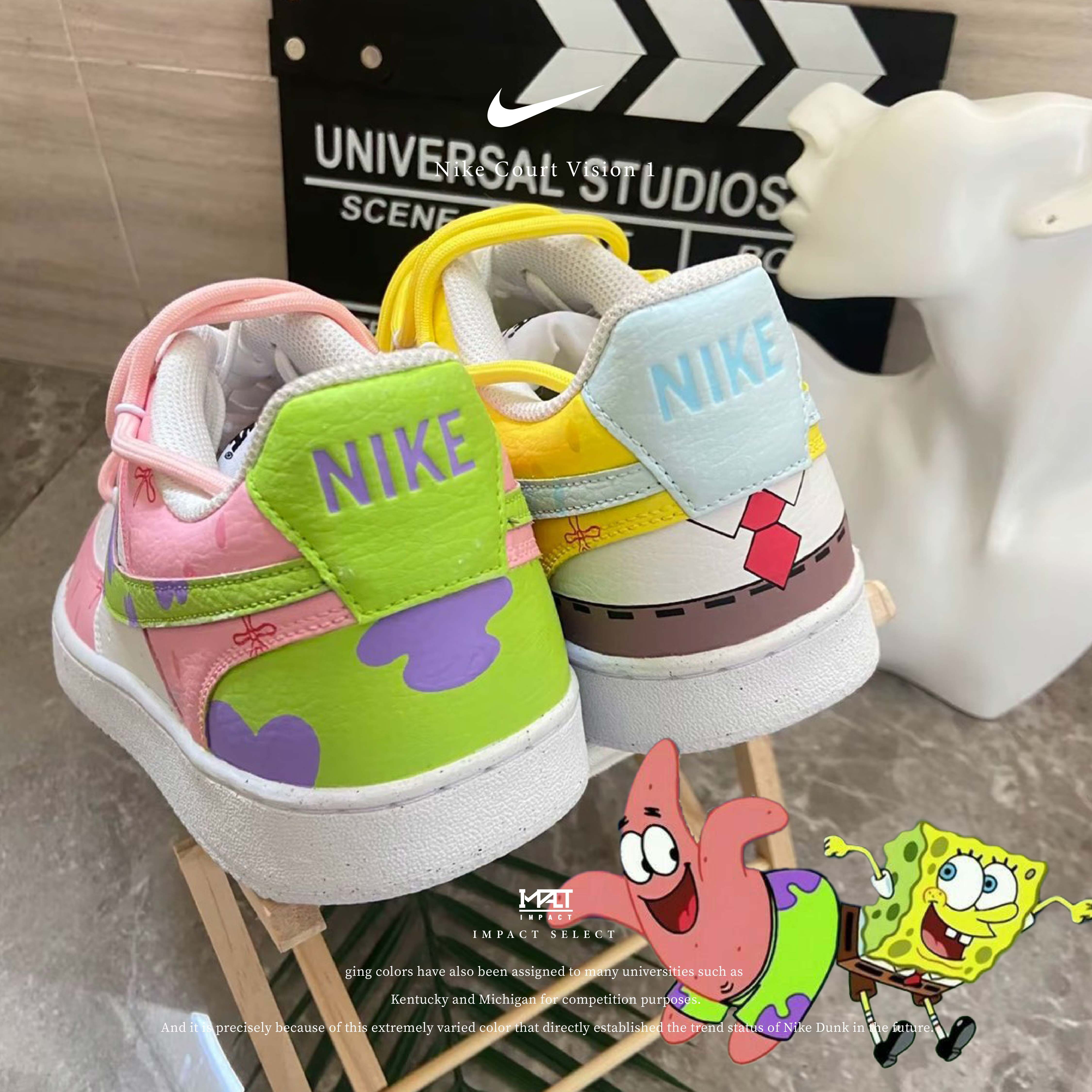 【訂製款】Nike Court Vision 1 比奇堡 海綿寶寶 派大星 黃粉鴛鴦板鞋