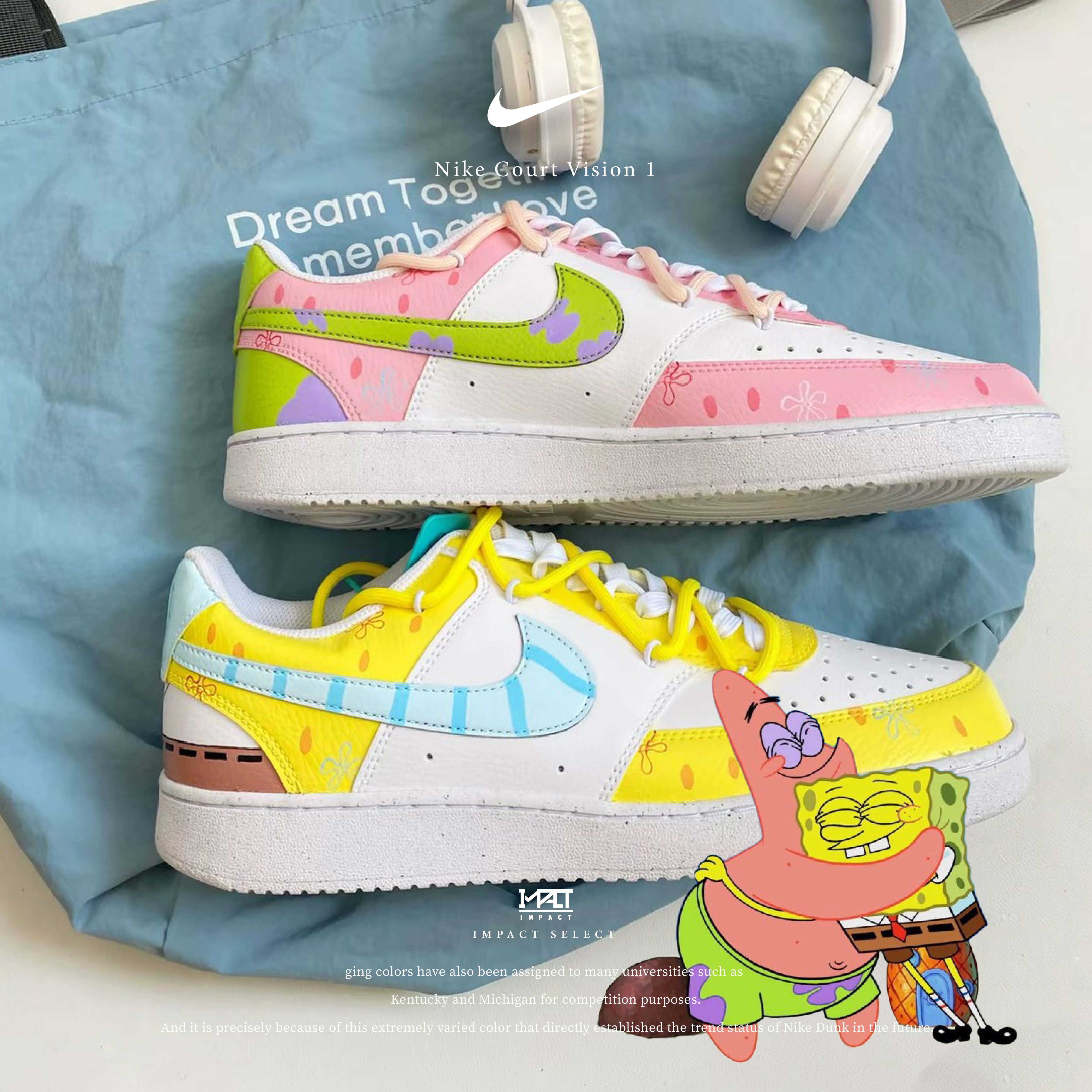 【訂製款】Nike Court Vision 1 比奇堡 海綿寶寶 派大星 黃粉鴛鴦板鞋