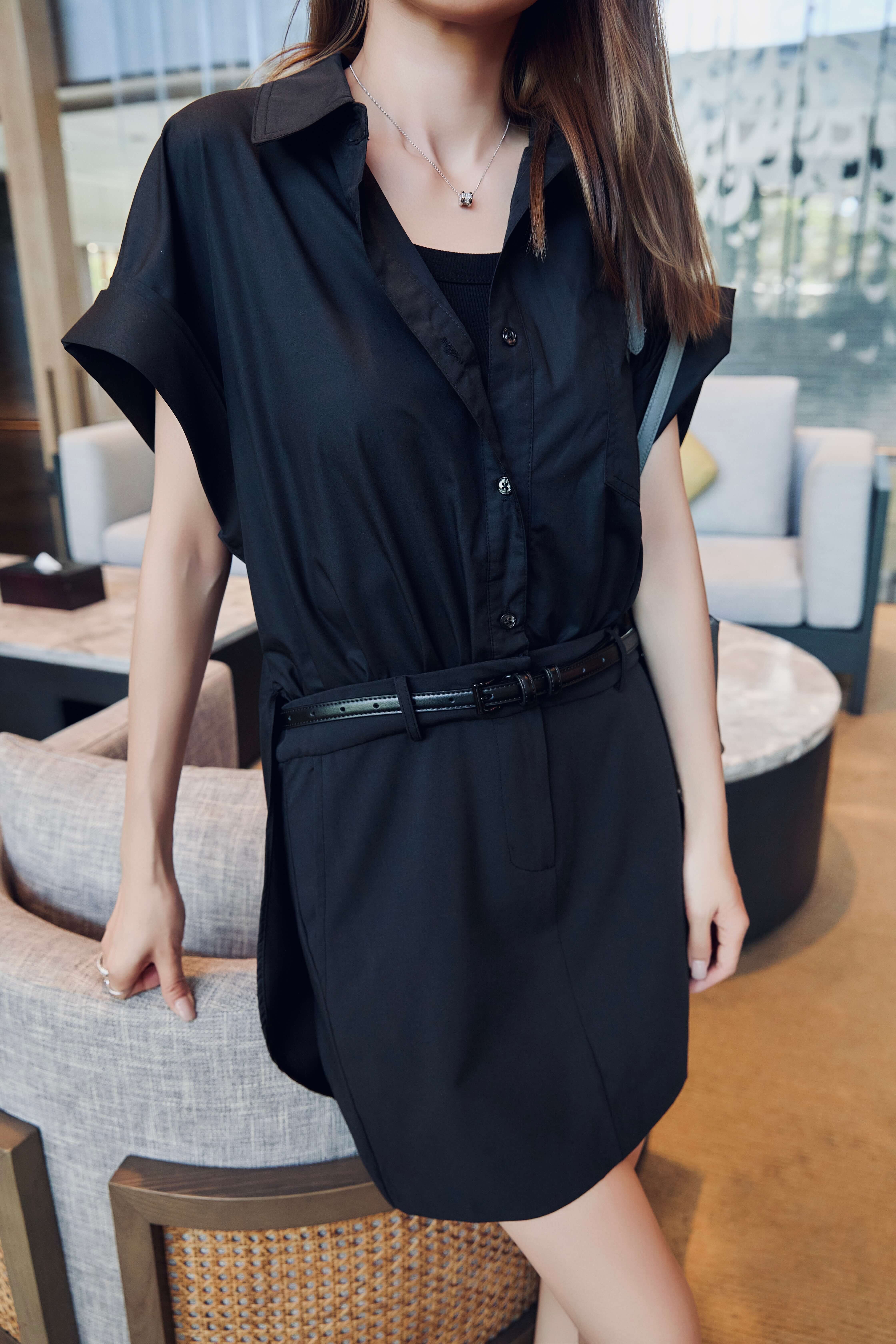 Button-Up Poplin Shirt Mini Dress With Belted - 3 in 1_DS257L18