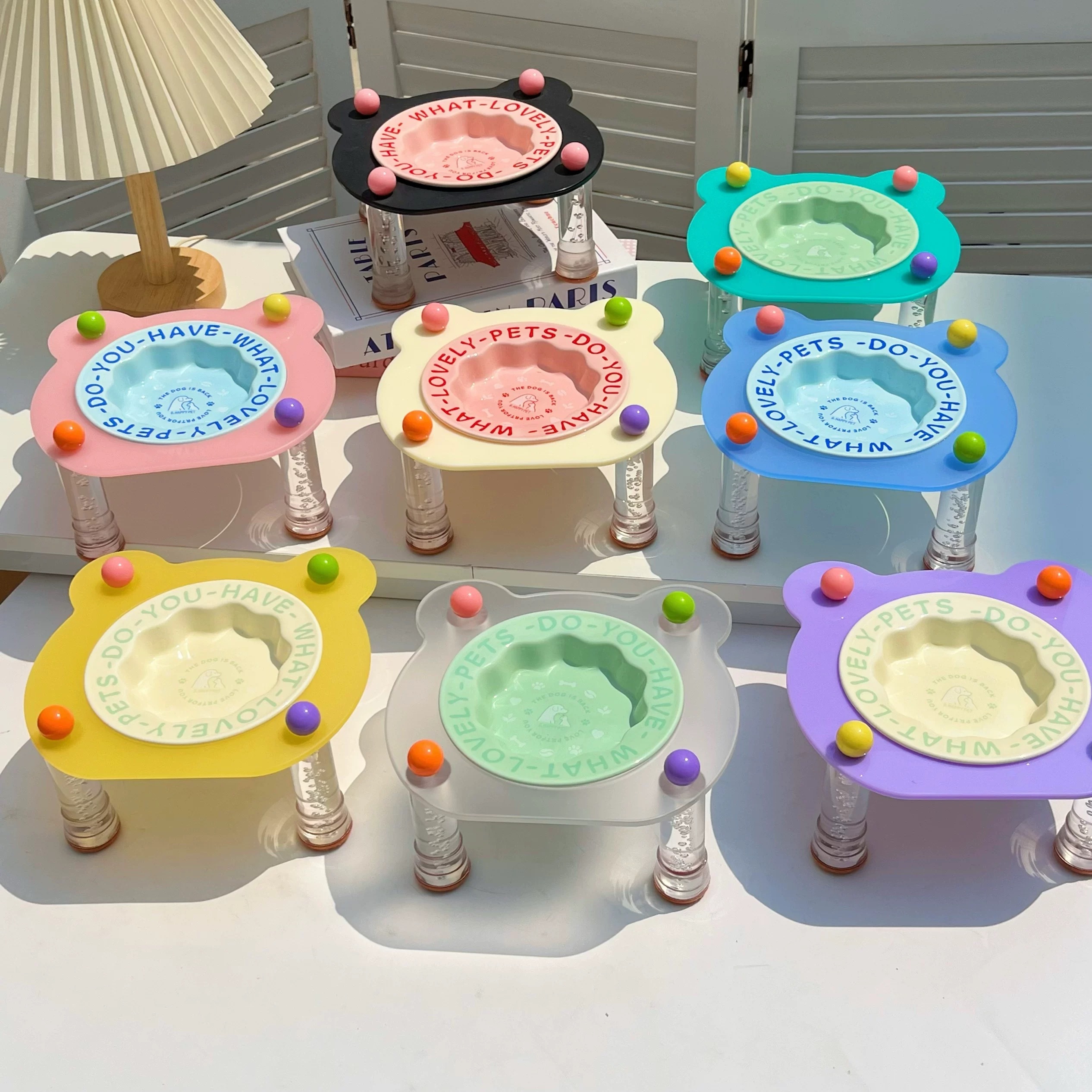 INS风 宠物陶瓷碗 护颈不易打翻 亚克力