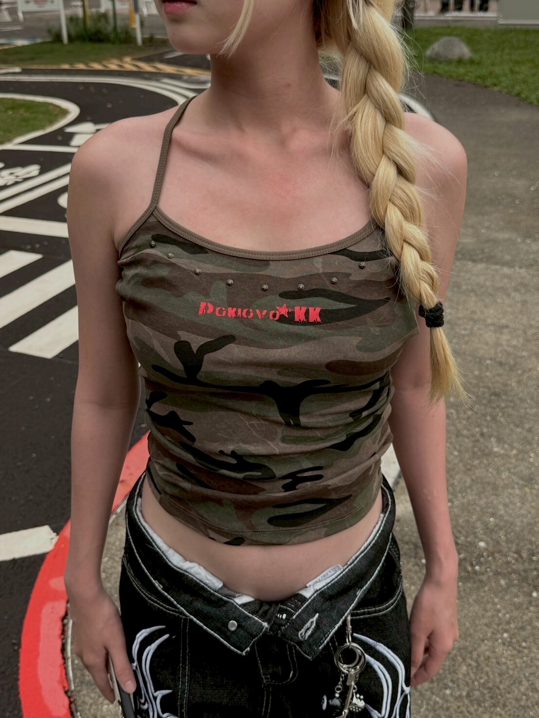 辣妹女兵 復古迷彩卯丁吊帶背心