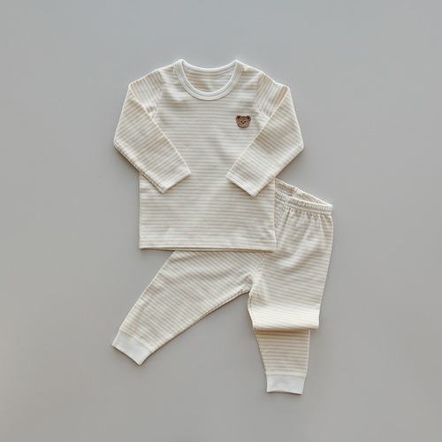 25S/S [日本外銷布料] DTD棉花糖雲朵系列-純棉條紋上下套組(2025捲毛人物版)