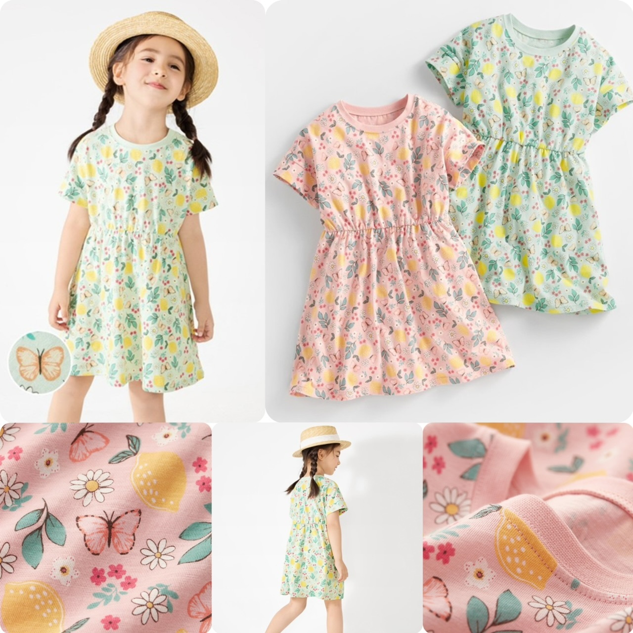 日系女童蝴蝶印花短袖連身裙 -2501690