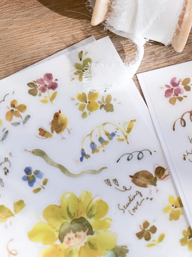 花的孩子-草 2入 轉印貼紙｜Meow Illustration