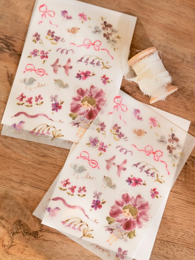 花的孩子-藤 2入 轉印貼紙｜Meow Illustration