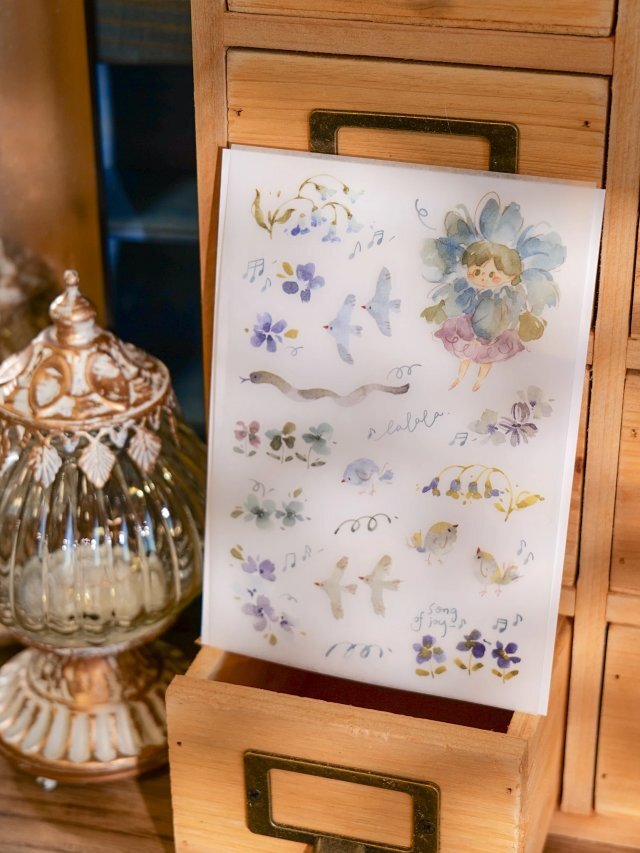 花的孩子-竹 2入 轉印貼紙｜Meow Illustration