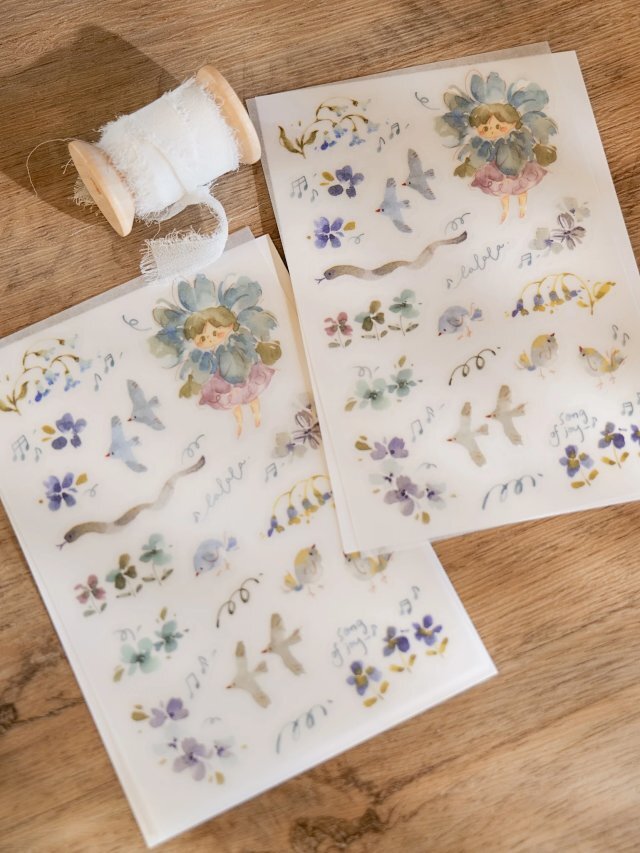 花的孩子-竹 2入 轉印貼紙｜Meow Illustration